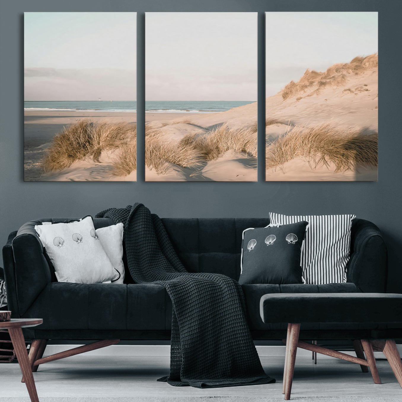 11554211-MGV-CV-60X30-3P-Beach Landscape Wall Art Canvas Print – Framed Sand Dune Photography Minimalist Seascape Artwork for Home Office