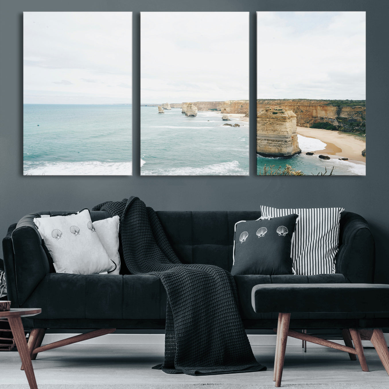 70095633-MGV-CV-36X24-Twelve Apostles Wall Art Canvas Print – Framed Coastal Cliffs Rugged Rock Formations Artwork for Home Office