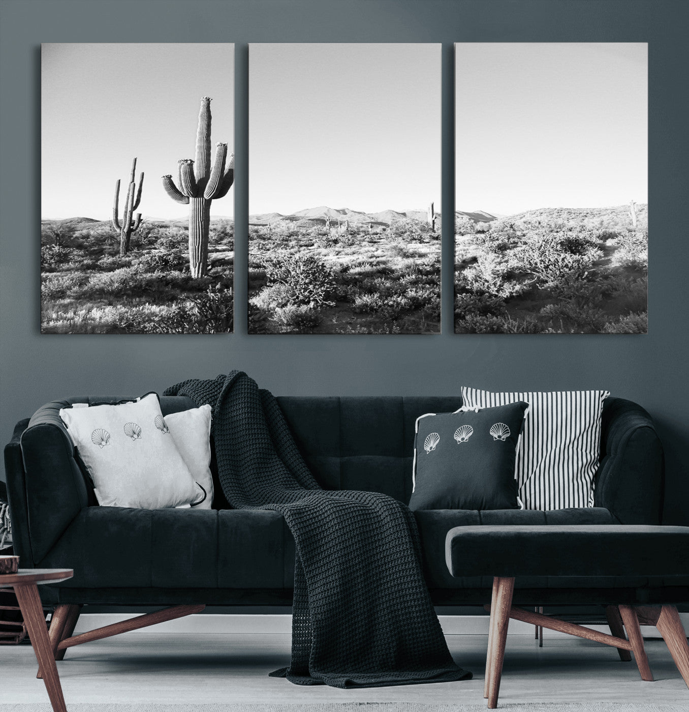 85205054-MGV-CV-60X30-3P-Saguaro Cactus Wall Art Canvas Print – Framed Monochrome Landscape Scenic Arizona Minimalist Western Artwork for Home, Office