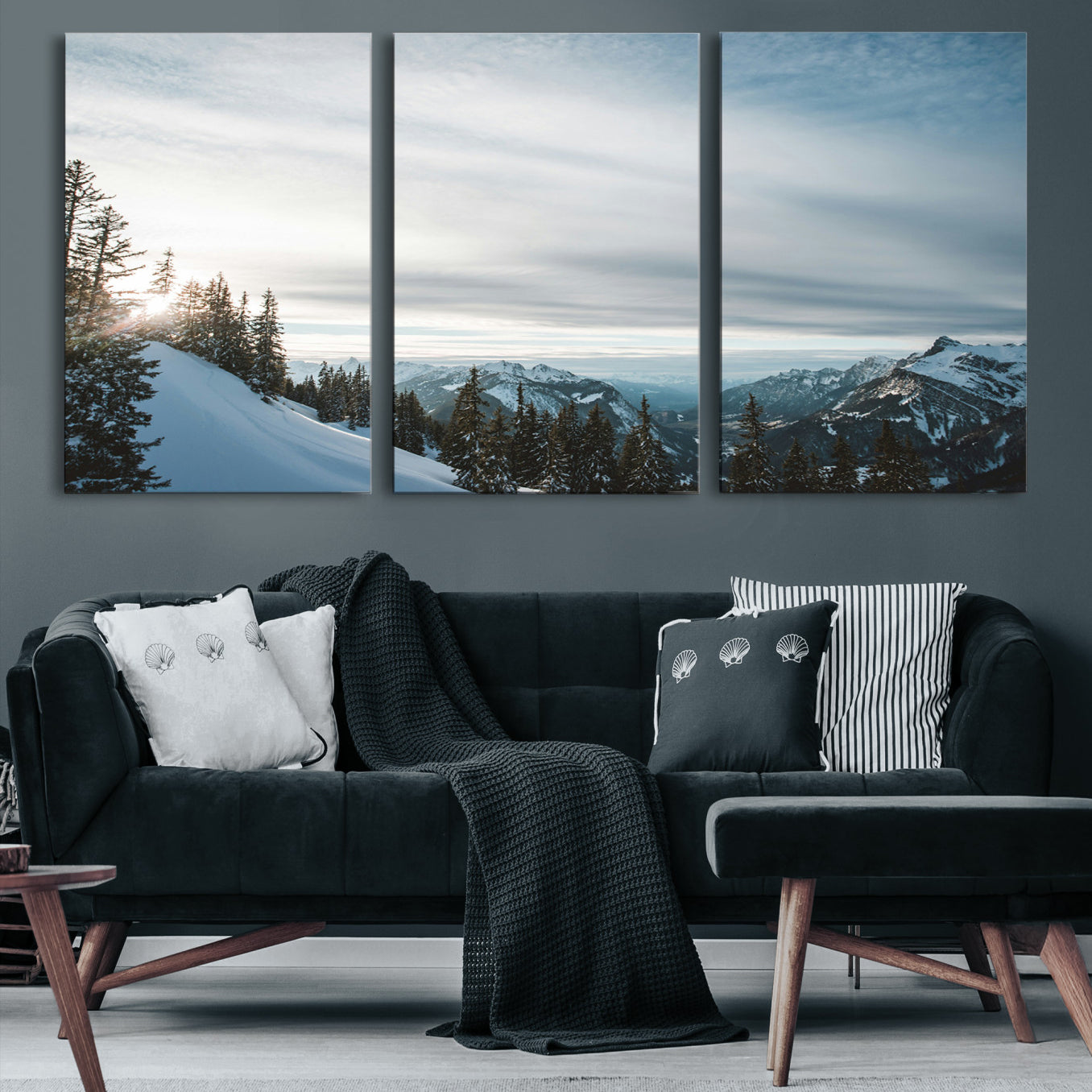 55564749-MGV-CV-36X24-Snowy Mountain Wall Art Canvas Print – Frosty Peaks Alpine Landscape Winter Sky Nature Photography Artwork for Home Office