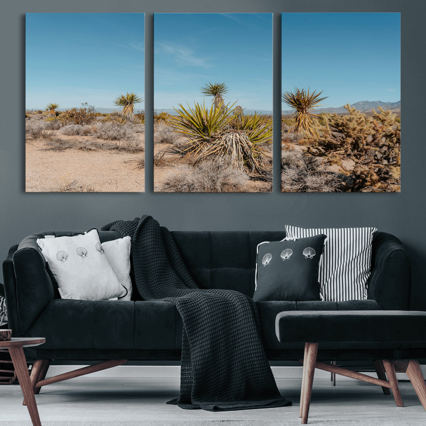 35156165-MGV-CV-60X30-3P-Joshua Tree Wall Art Canvas Print – Framed Desert Landscape Warm Earth Tones Southwestern Minimalist Artwork for Home, Office