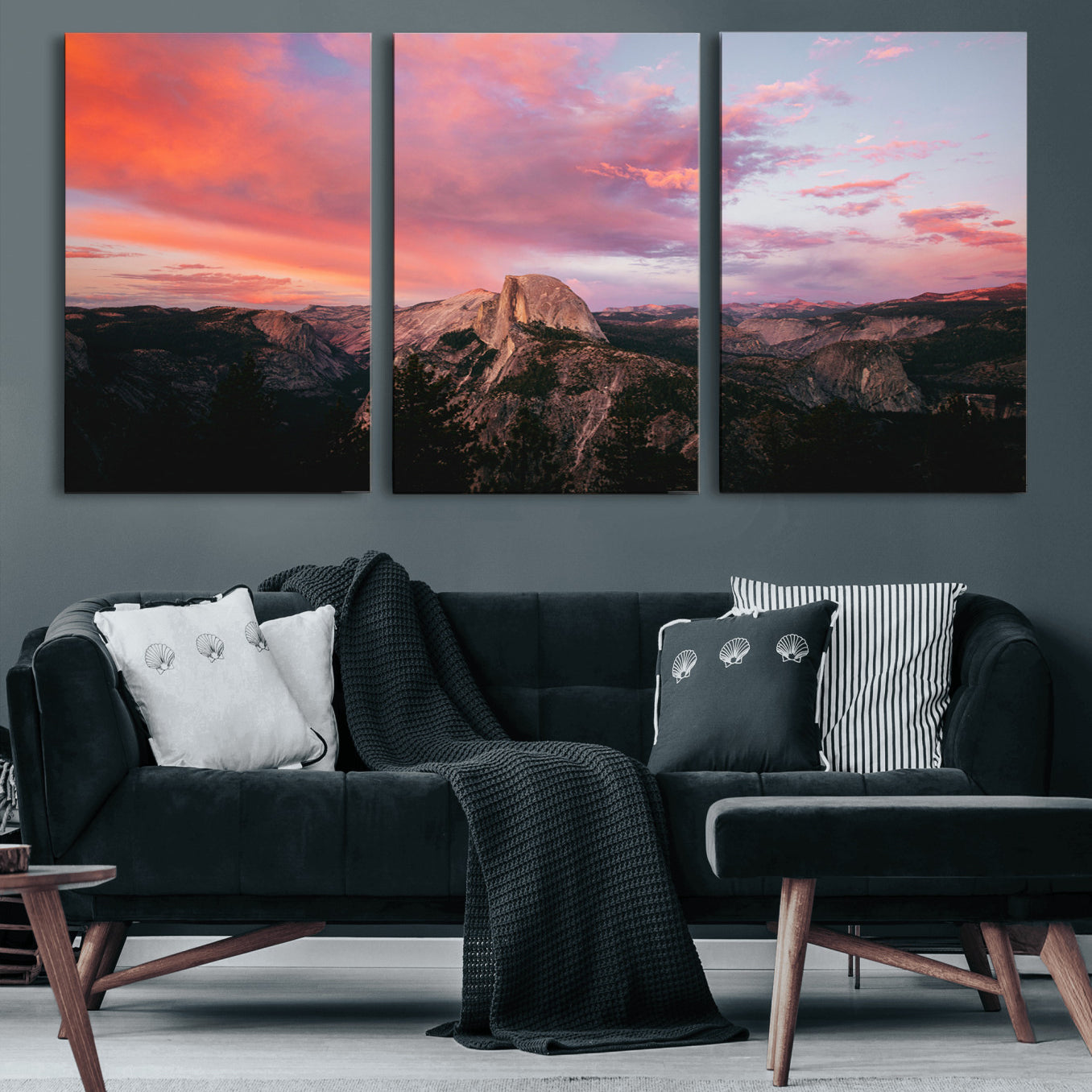 32786115-MGV-CV-60X30-3P-Half Dome Wall Art Canvas Print – Framed Yosemite National Park Dramatic Sunset Adventurous Wilderness Artwork for Home, Office