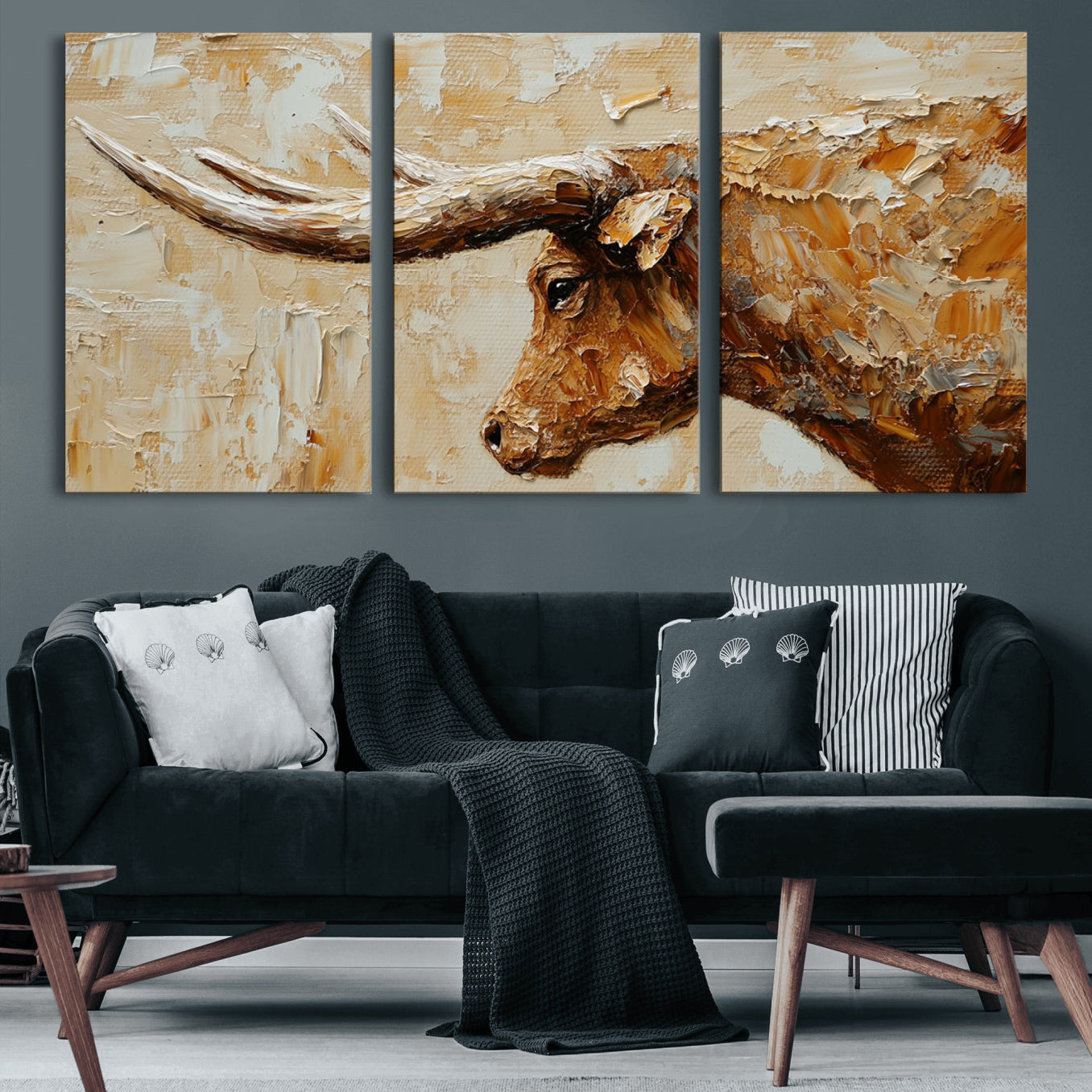 -Rustic Longhorn Bull Wall Art Canvas Print – Vintage Western Cattle Scene, Texas Steer Artwork for Home, Office
