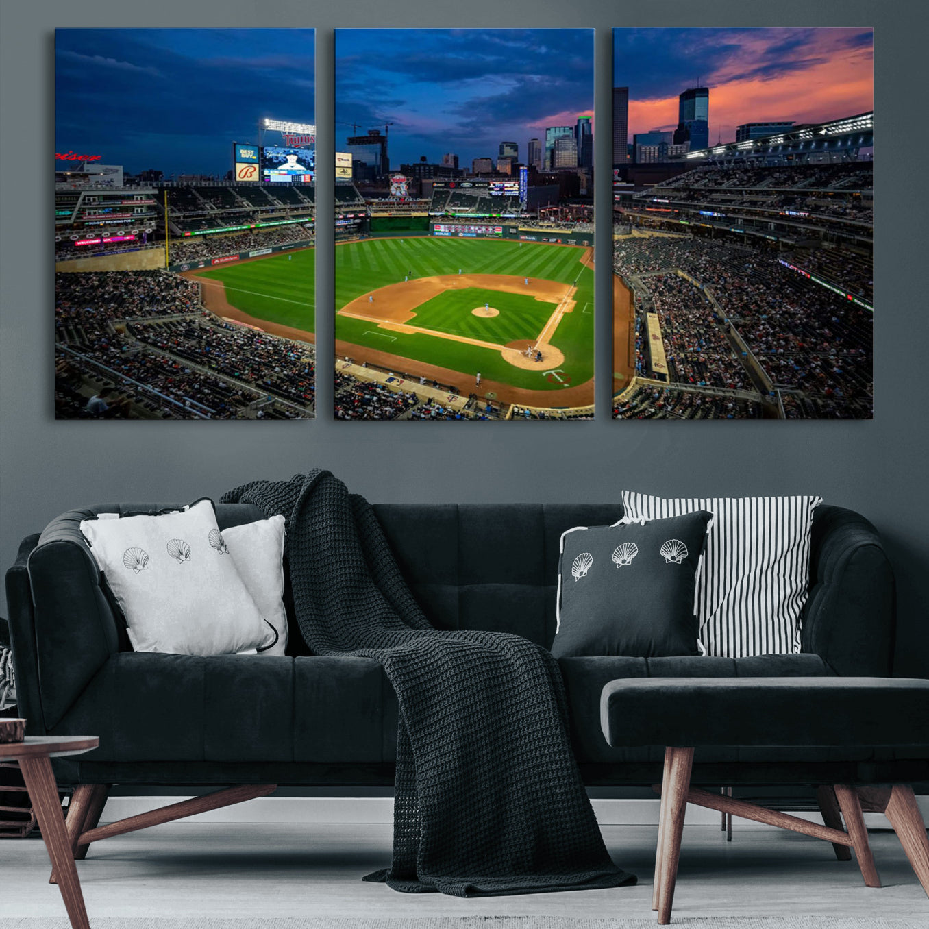 68222753-MGV-CV-60X30-3P-Target Field Wall Art Canvas Print – Baseball Stadium Scene, Minneapolis Major League Baseball Artwork for Home, Office