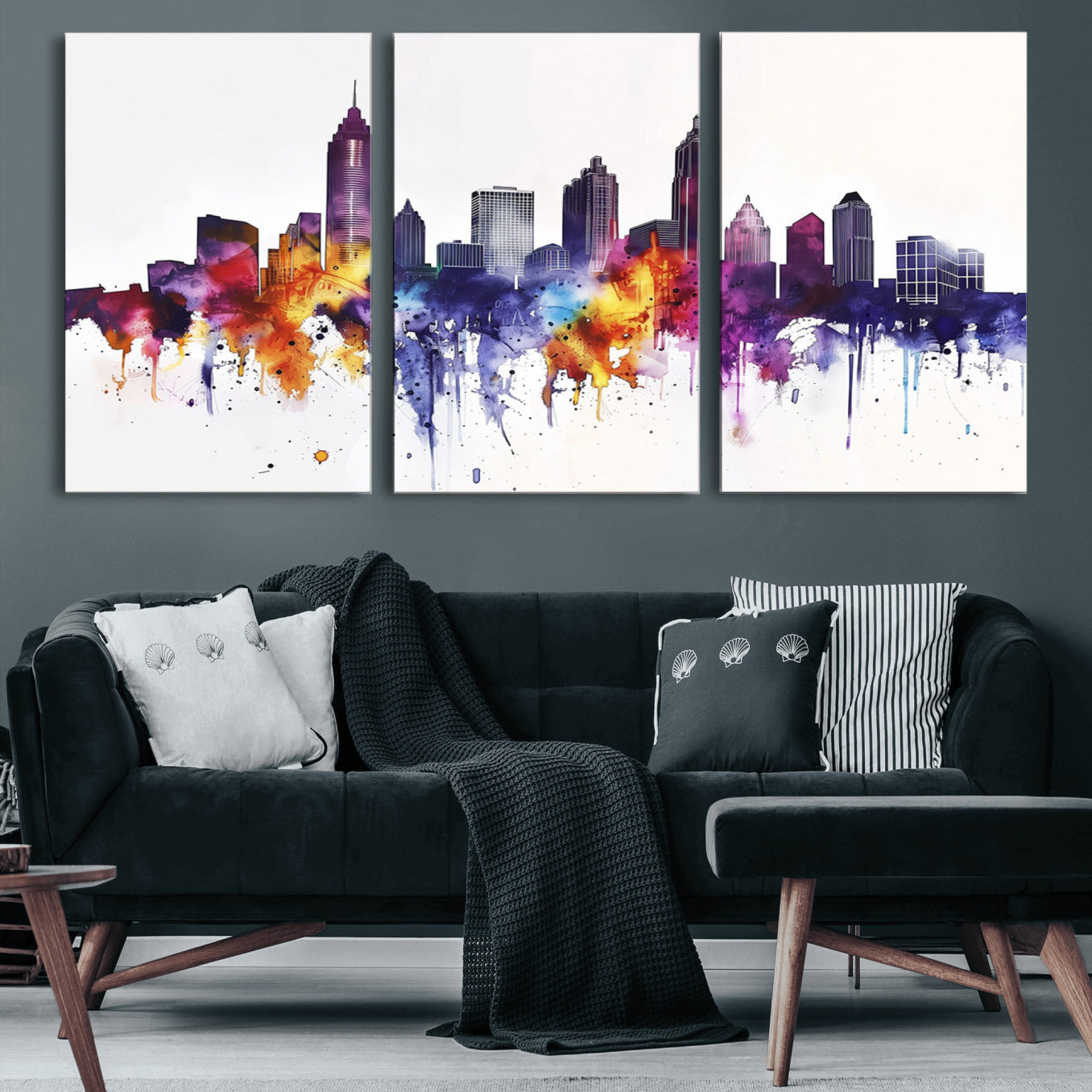 34479880-MGV-CV-36X24-Atlanta Skyline Wall Art Canvas Print – Framed Colorful Watercolor Cityscape Artwork for Home, Office, Living Room