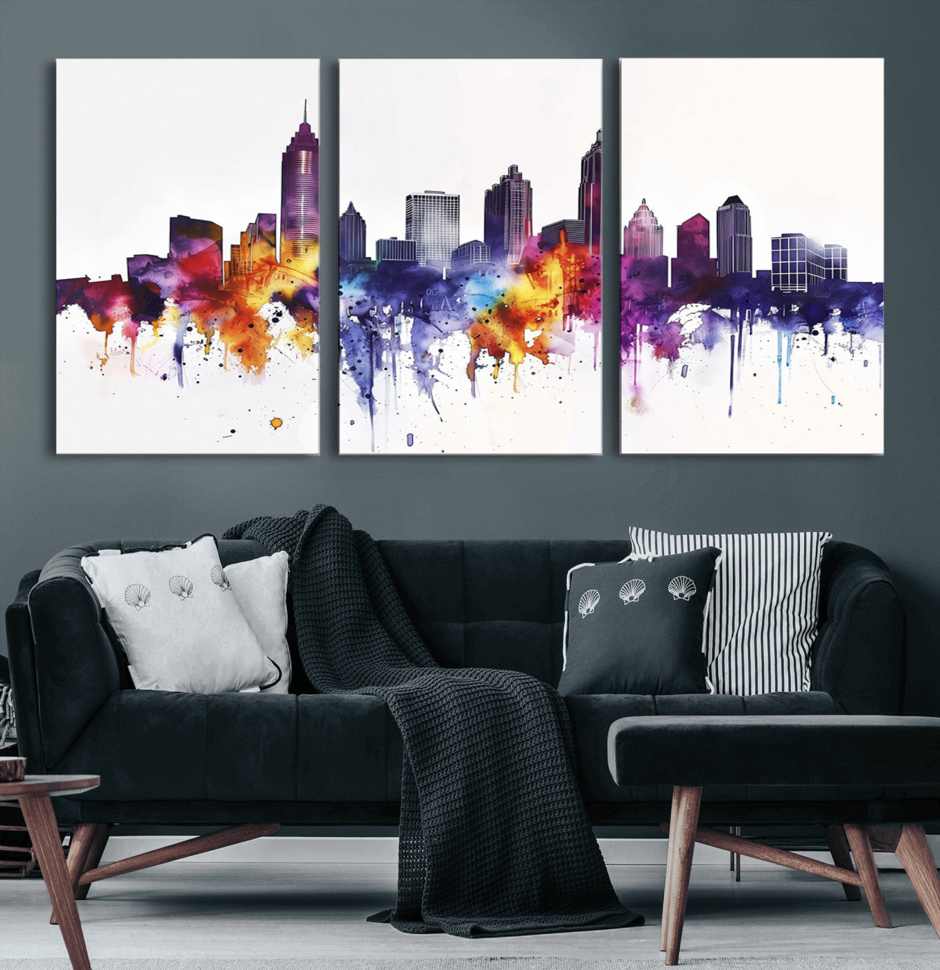 34479880-MGV-CV-36X24-Atlanta Skyline Wall Art Canvas Print – Framed Colorful Watercolor Cityscape Artwork for Home, Office, Living Room