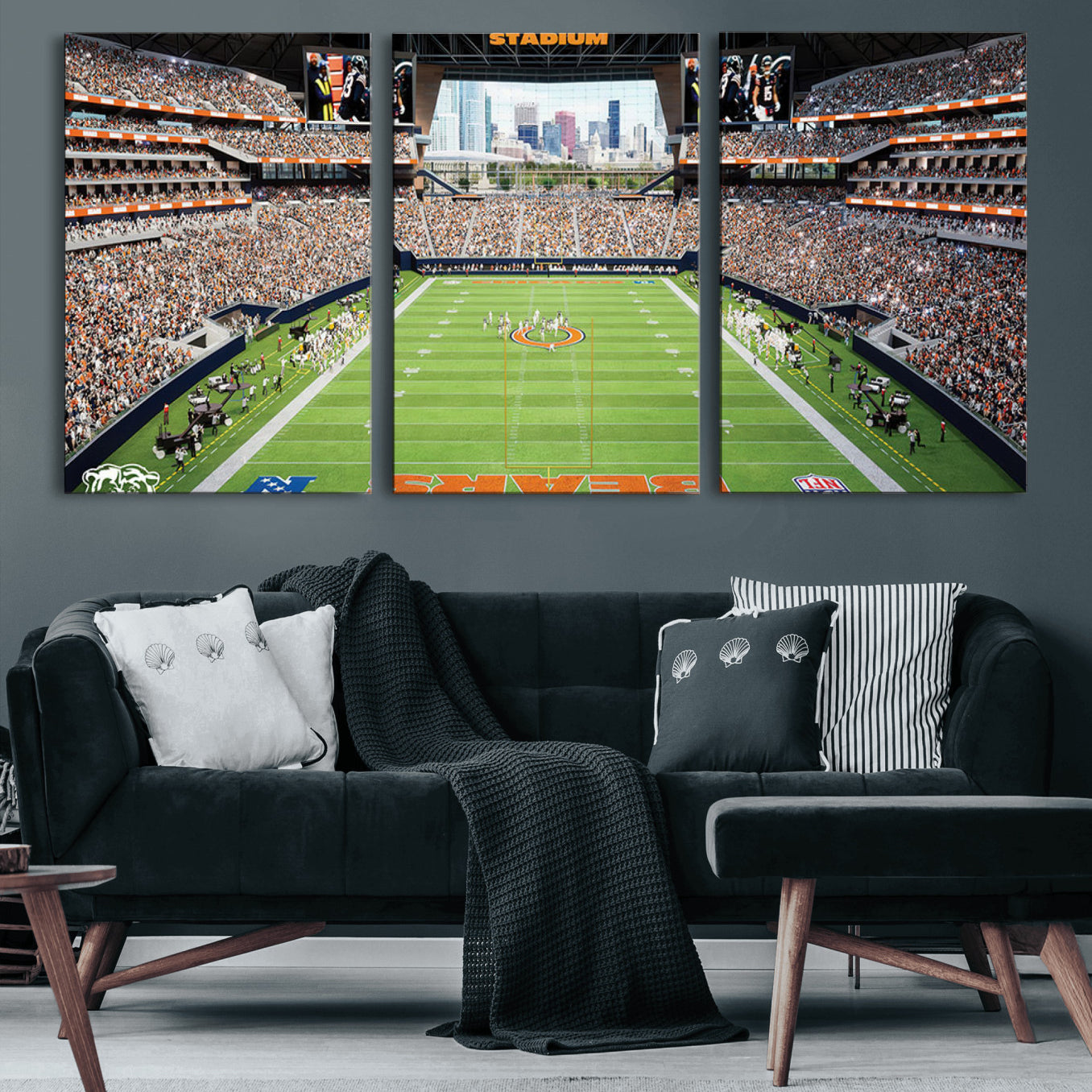 76935553-MGV-CV-60X30-3P-Chicago Bears Soldiers Field Wall Art Canvas Print – Framed Football Stadium Artwork for Home, Office, Living Room