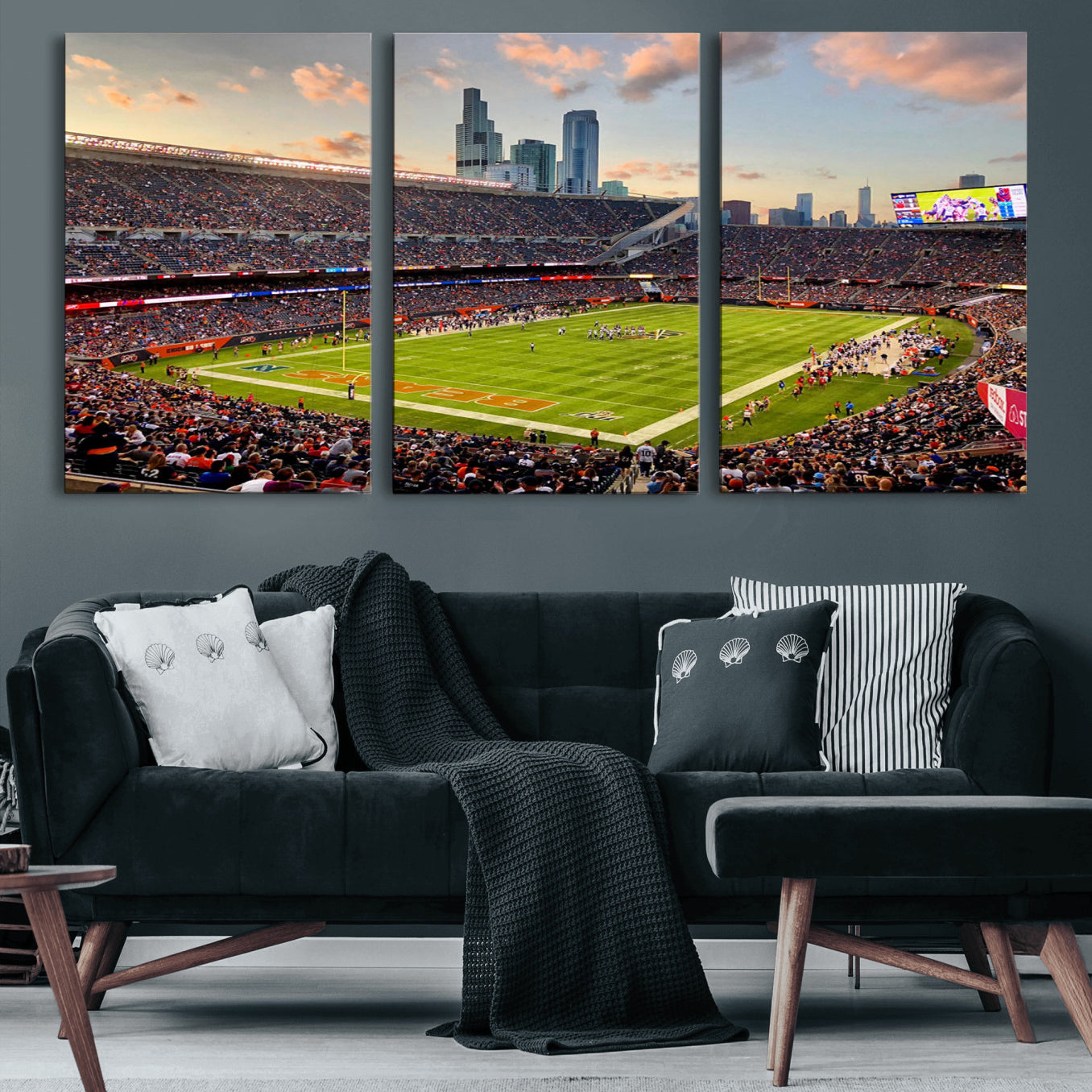 55377093-MGV-CV-60X30-3P-Chicago Bears Soldiers Field Wall Art Canvas Print – Framed Football Stadium Artwork for Home, Office, Living Room