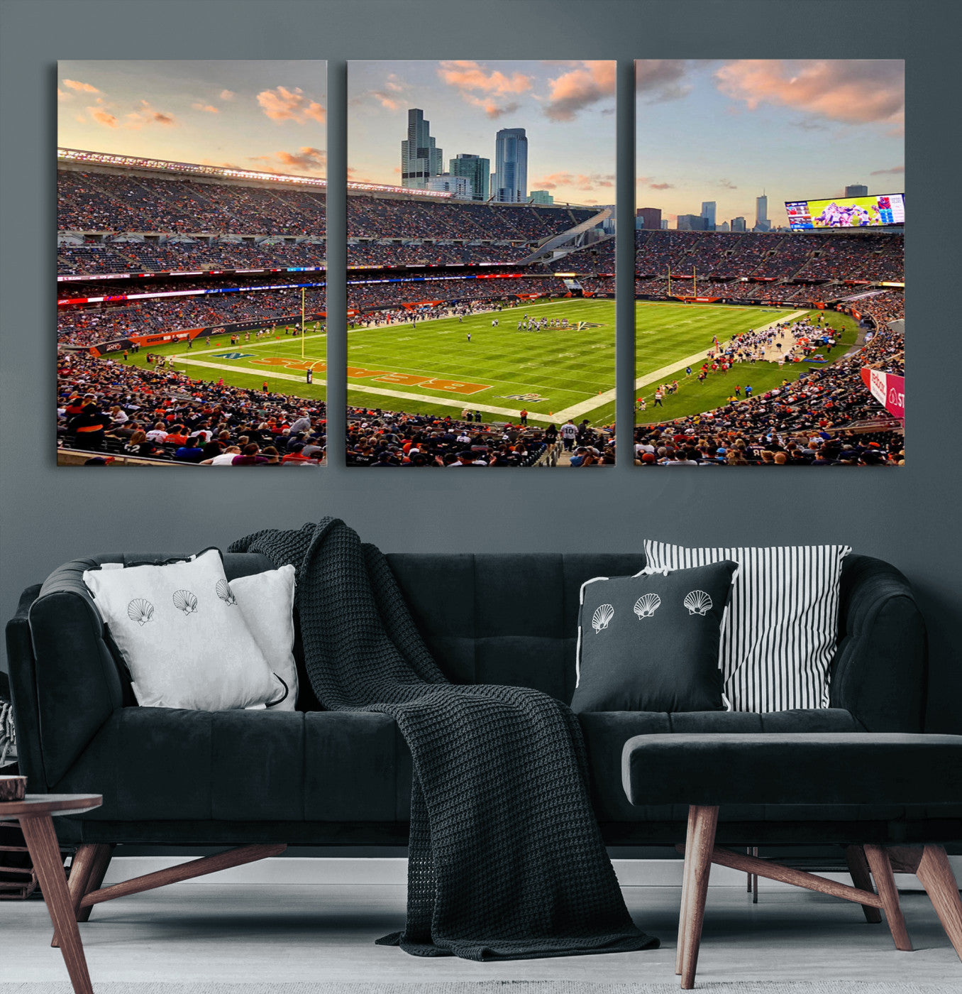 55377093-MGV-CV-60X30-3P-Chicago Bears Soldiers Field Wall Art Canvas Print – Framed Football Stadium Artwork for Home, Office, Living Room