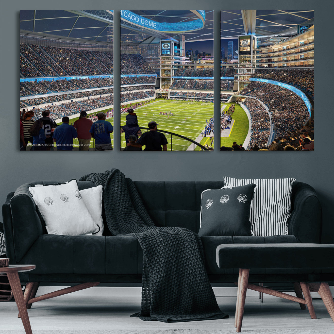 -Chicago Dome Stadium Wall Art Canvas Print – Framed Modern Football Arena City Skyline Artwork for Home, Office