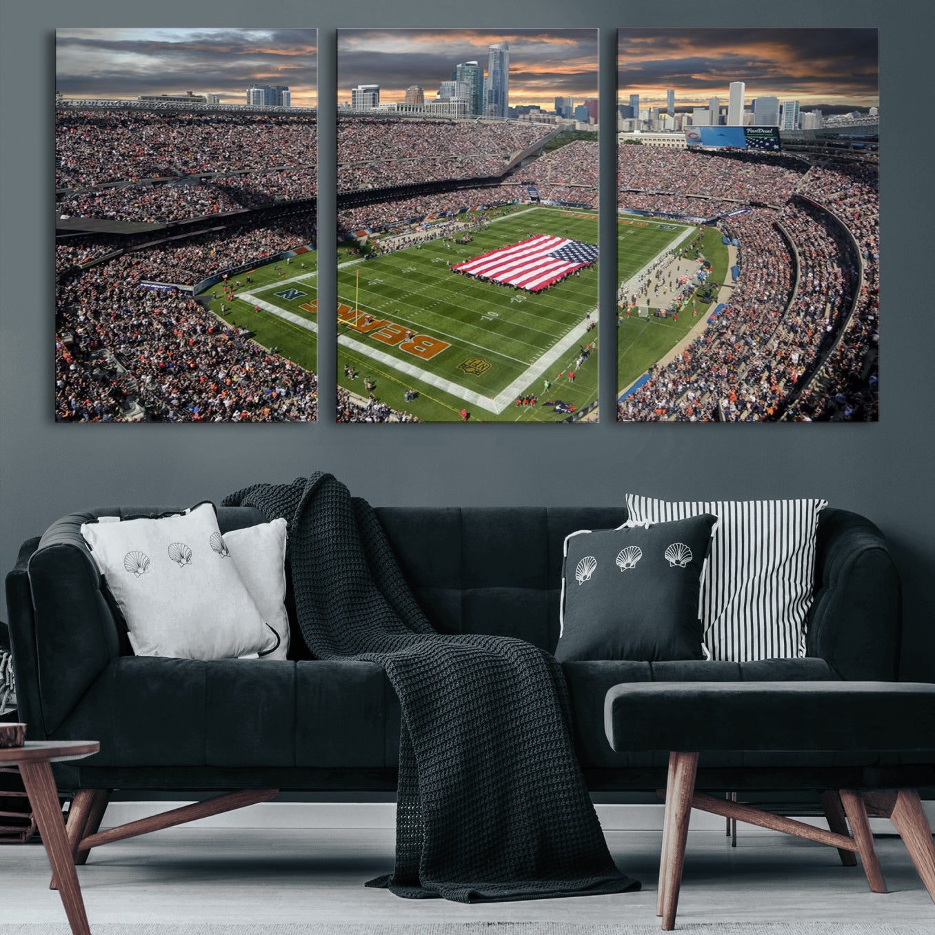 98106777-MGV-CV-60X30-3P-Chicago Bears Soldiers Field Wall Art Canvas Print – Framed Football Stadium Artwork for Home, Office, Living Room