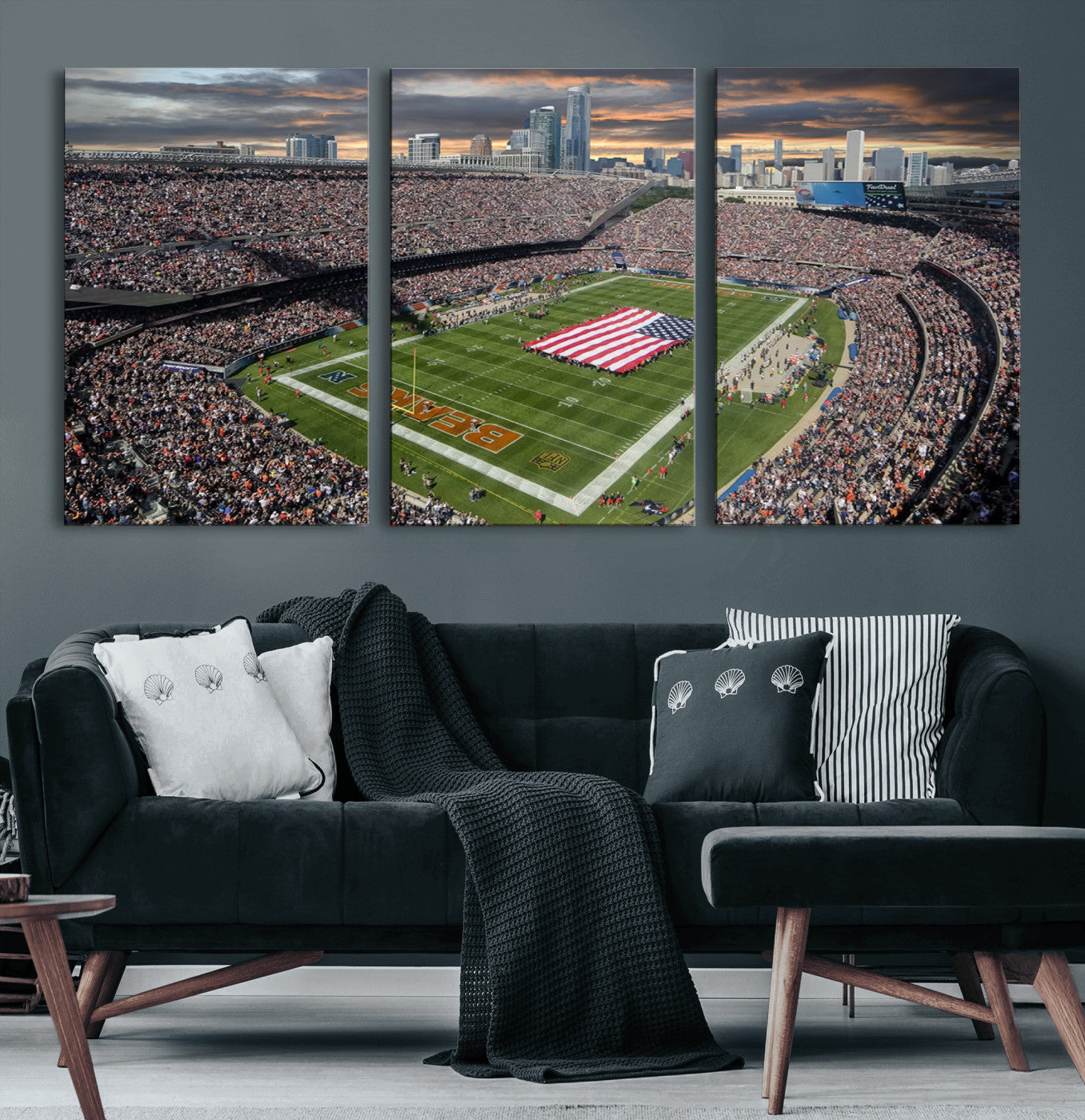 98106777-MGV-CV-60X30-3P-Chicago Bears Soldiers Field Wall Art Canvas Print – Framed Football Stadium Artwork for Home, Office, Living Room