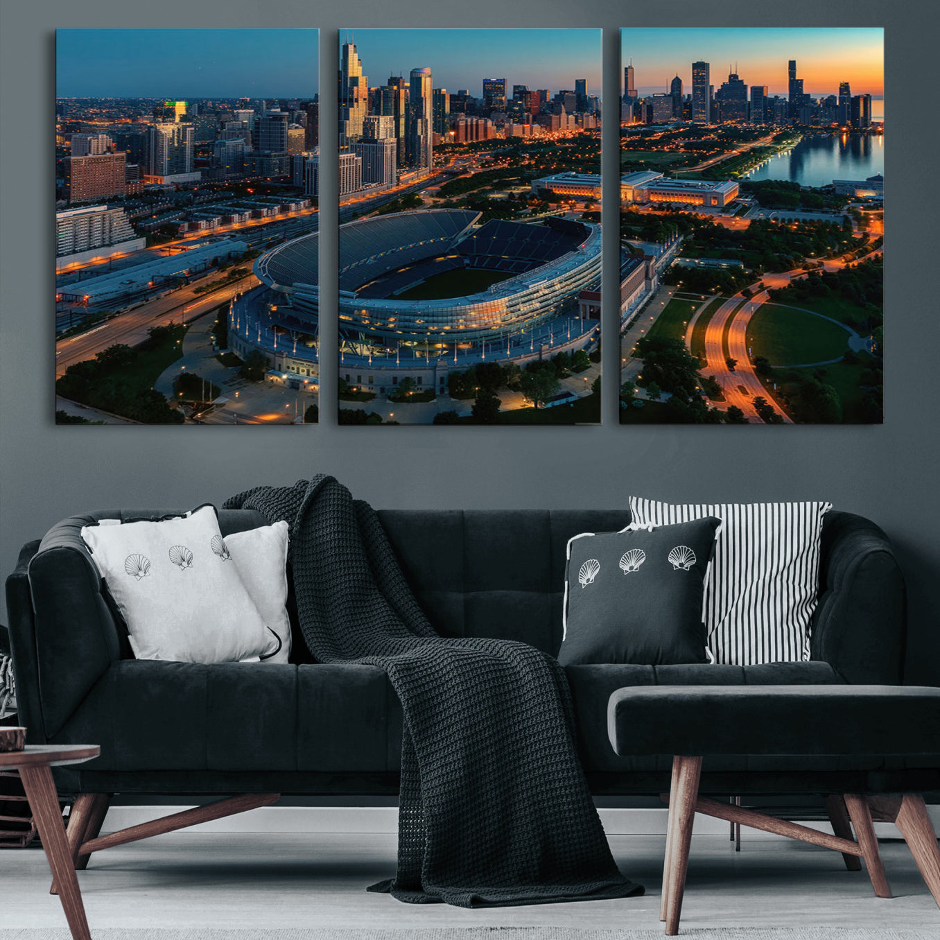 36690345-MGV-CV-60X30-3P-Chicago Bears Soldiers Field Wall Art Canvas Print – Framed Football Stadium Artwork for Home, Office, Living Room