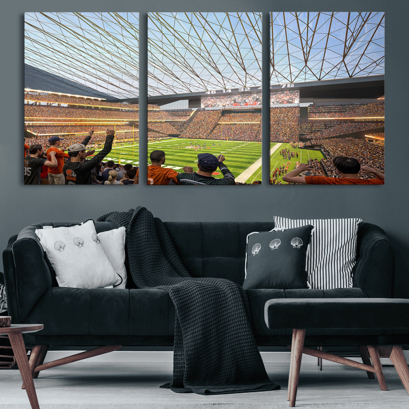 81960112-MGV-CV-60X30-3P-Cleveland Browns Stadium Wall Art Canvas Print – Framed NFL Football Arena Artwork for Home, Office, Living Room
