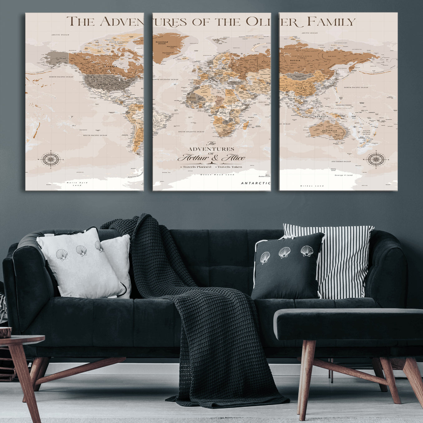 43101120-MGV-CV-60X30-3P-Personalized Push Pin World Map Canvas – Custom Framed Travel Tracker Wall Art, Large Adventure Map with Pins for Home, Office