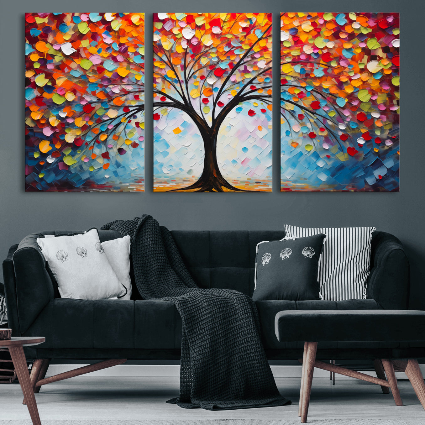 HS2447-MGV-CV-60X30-3P-Vibrant Tree of Life Canvas Wall Art – Colorful Abstract Nature in Modern Decor - Ready to Hang