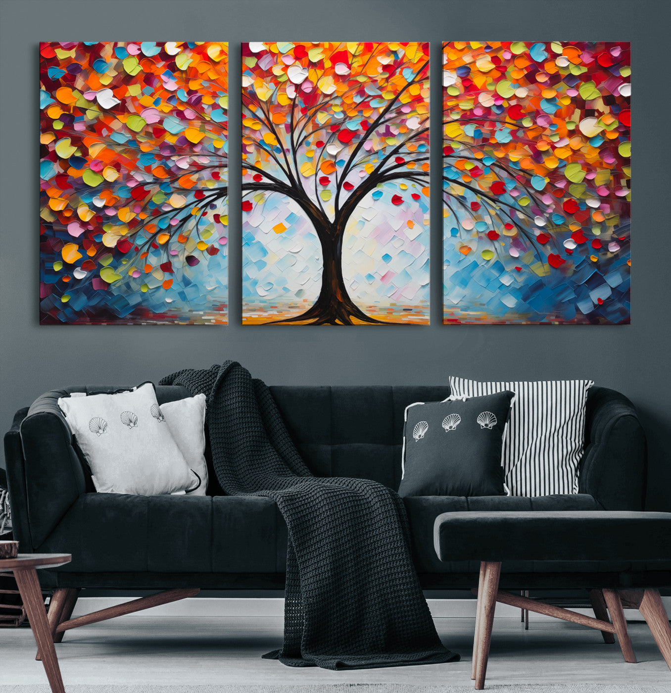 HS2447-MGV-CV-60X30-3P-Vibrant Tree of Life Canvas Wall Art – Colorful Abstract Nature in Modern Decor - Ready to Hang