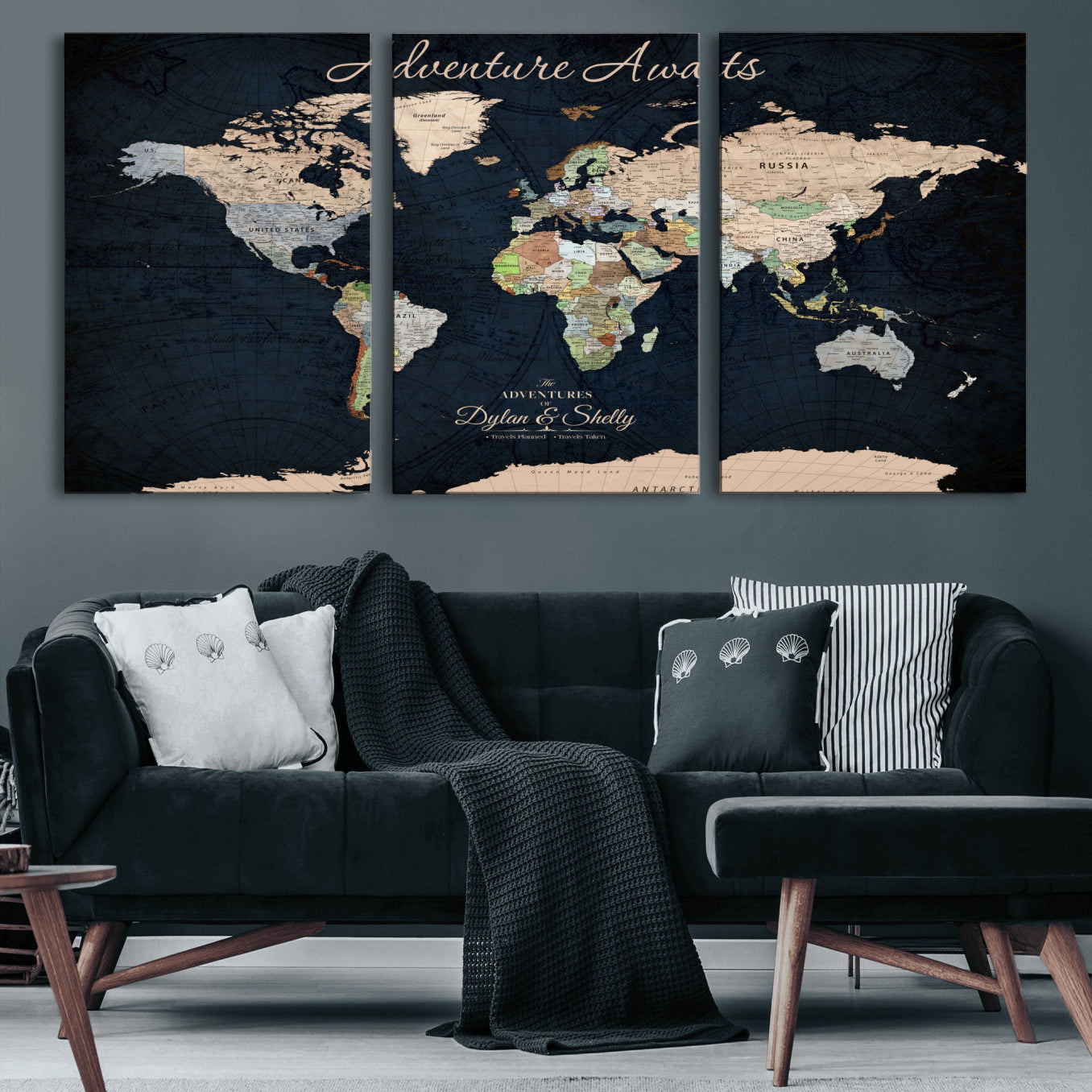Rehber01-MGV-CV-36X24-Personalized World Map Canvas Print – Framed Push Pin Travel Wall Art for Couples – Adventure & Anniversary Gift