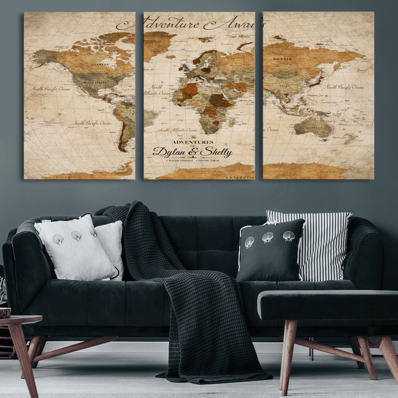 -Personalized Push Pin World Map Canvas Print – Custom Adventure Travel Map, Framed Wall Art Gift for Couples or Family