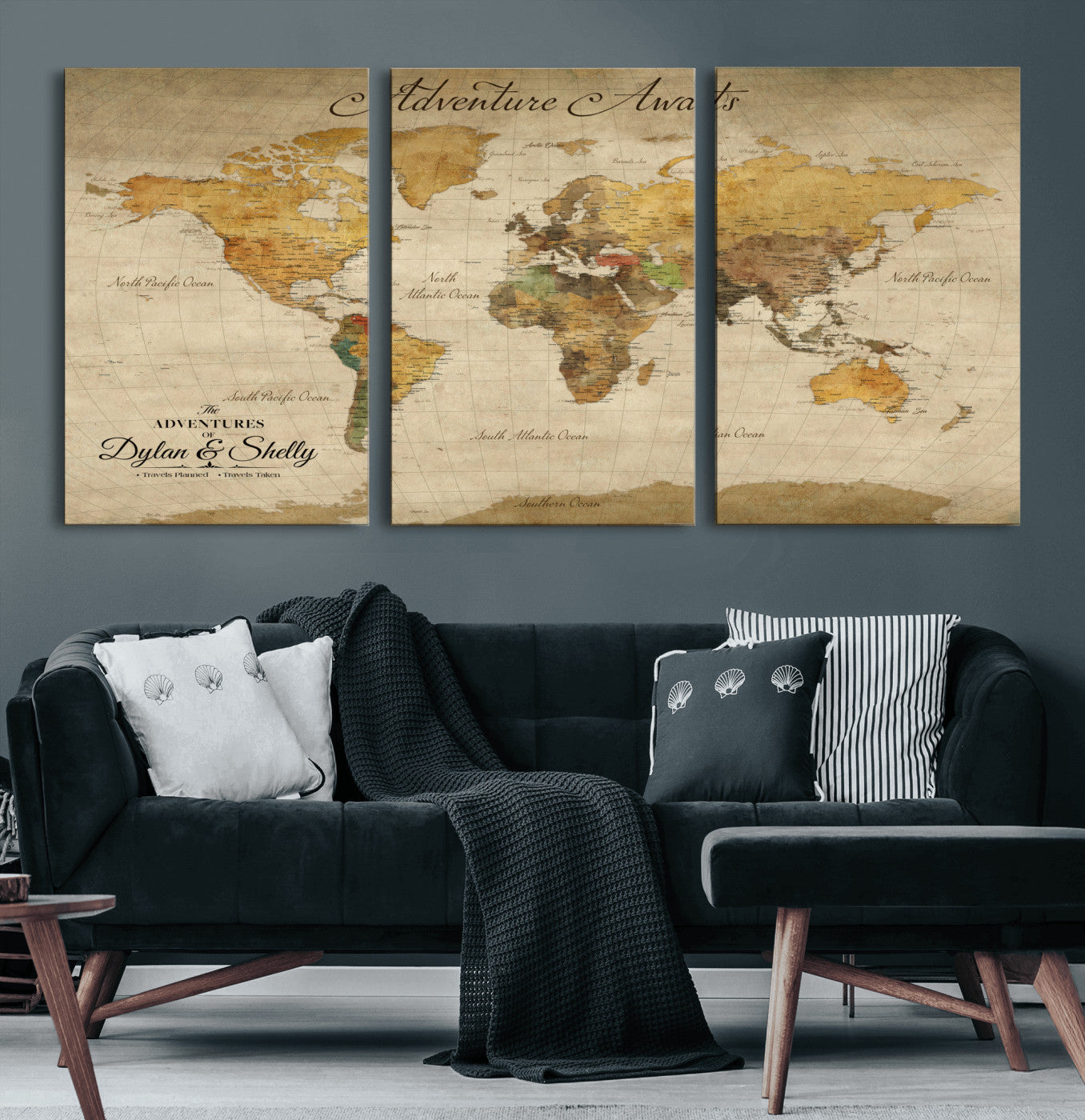 50298017-MGV-CV-36X24-Personalized World Map Canvas – Custom Framed Push Pin Travel Map Wall Art, Vintage Style Gift for Couples and Travelers