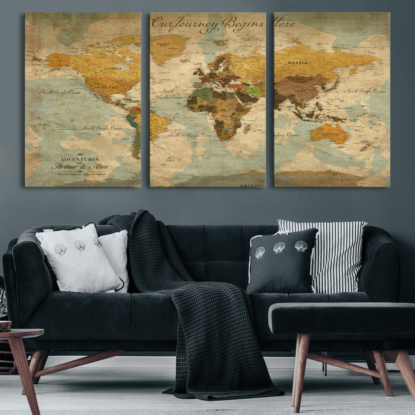 40572820-MGV-CV-36X24-Personalized World Map Canvas – Custom Framed Push Pin Travel Map Wall Art, Vintage Style Gift for Couples