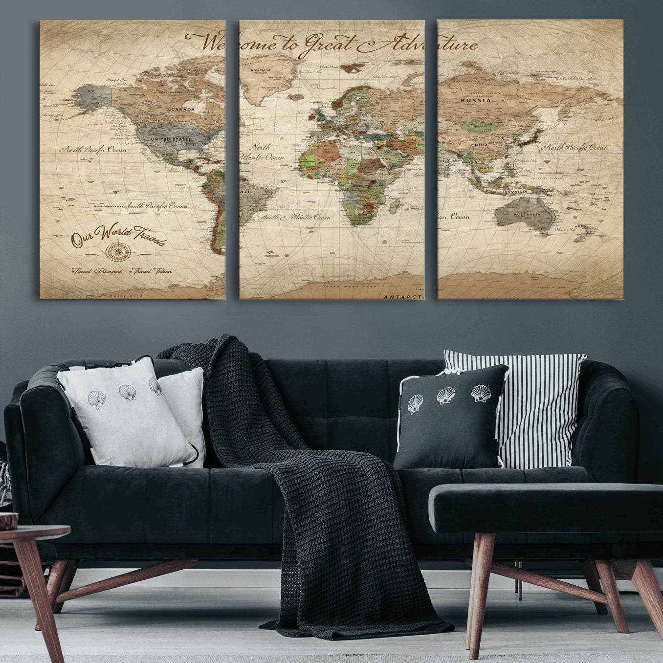 Rehber01-MGV-CV-36X24-Personalized Antique World Map Canvas Print – Custom Push Pin Travel Tracker Vintage Adventure Gift for Couples for Home, Office