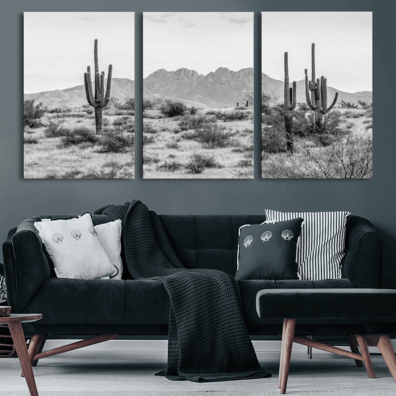 -Black White Arizona Desert Canvas Wall Art Cactus Farmhouse Wall Art