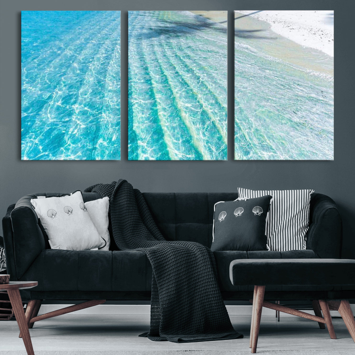 46233906-MGV-CV-36X24 - Serene Clear Blue Ocean Water Canvas Wall Art – Soft White Sand Shore Coastal Print for Home Decor, Relaxation, and Tranquil Vibes