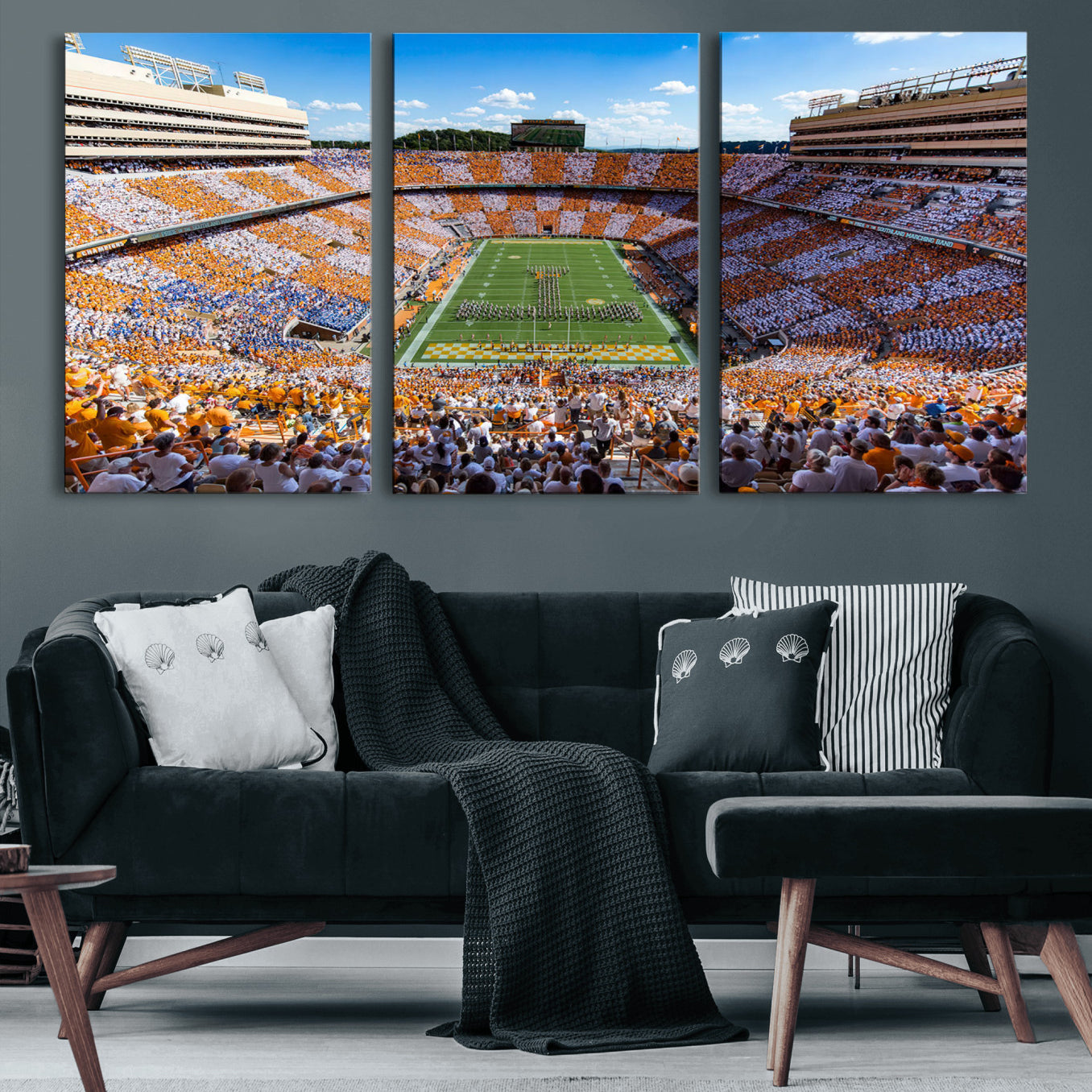77097951-MGV-CV-36X24 - Tennessee Neyland Stadium Wall Art – Checkerboard Game Day Panoramic Canvas Print, College Football Decor for Home, Office, or Man Cave
