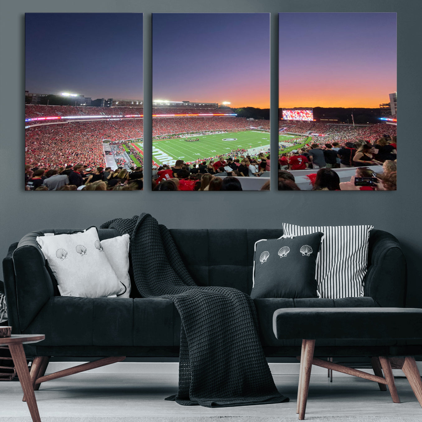 25139565-MGV-CV-48X32-3P-Dooley Stadium Wall Art Print, Sports Arena Canvas Wall Art, Dooley Field at Sanford Stadium Canvas Print, Modern Athletic Field Art Printing