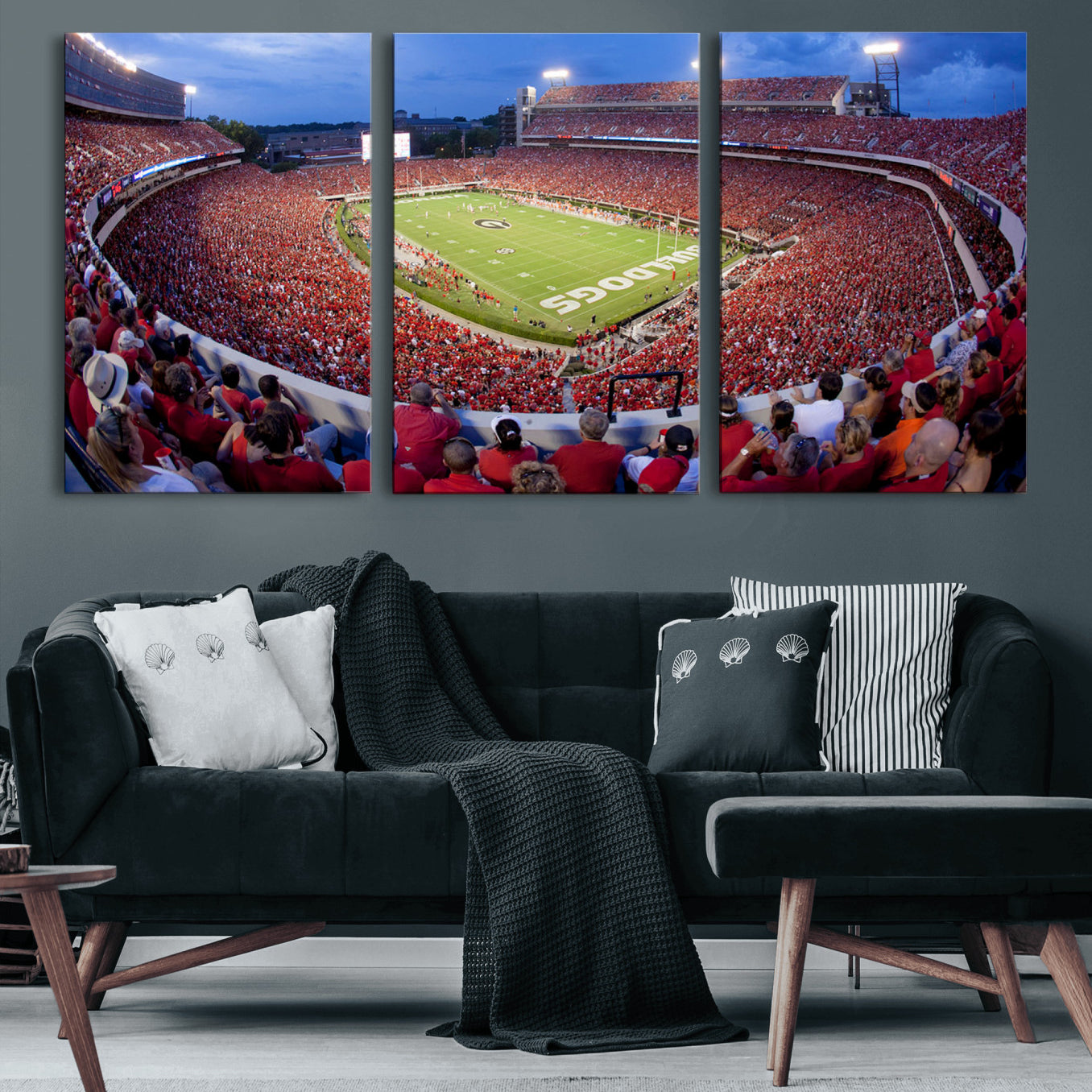 10244378-MGV-CV-48X32-3P-Dooley Stadium Wall Art Print, Sports Arena Canvas Wall Art, Dooley Field at Sanford Stadium Canvas Print, Modern Athletic Field Art Printing
