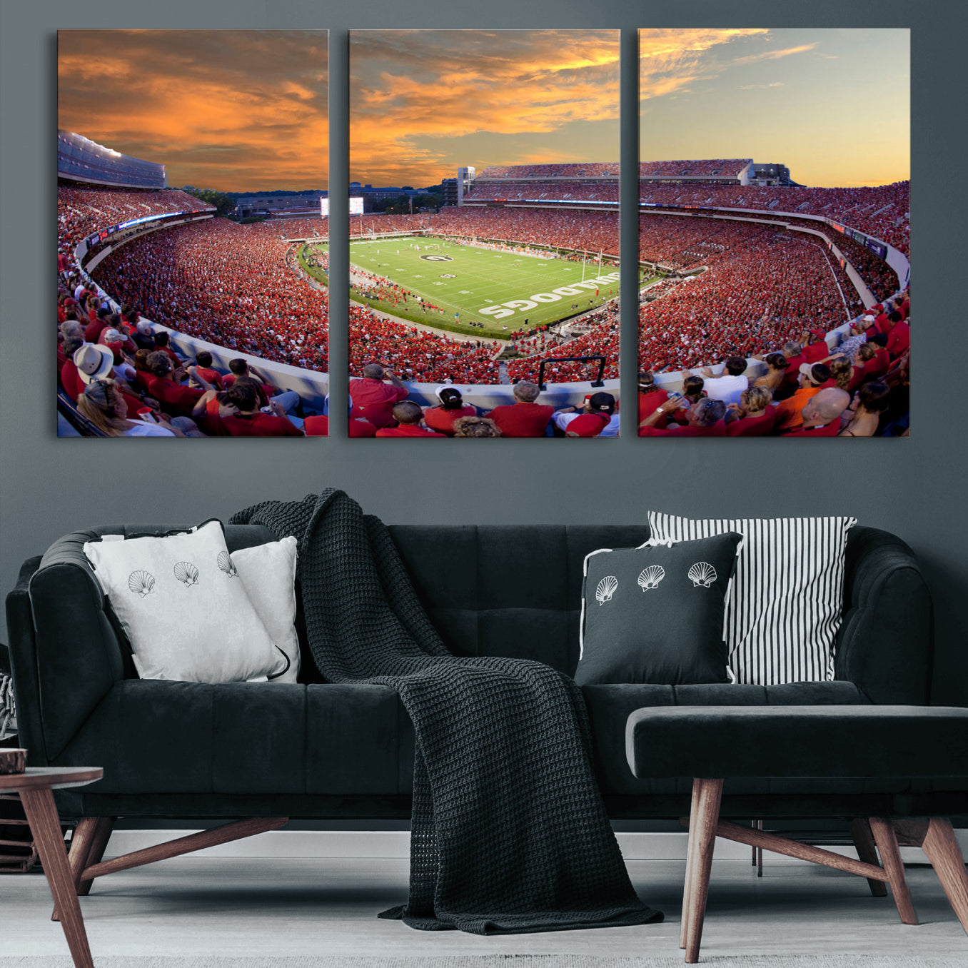 73680988-MGV-CV-48X32-3P-Dooley Stadium Wall Art Print, Sports Arena Canvas Wall Art, Dooley Field at Sanford Stadium Canvas Print, Modern Athletic Field Art Printing