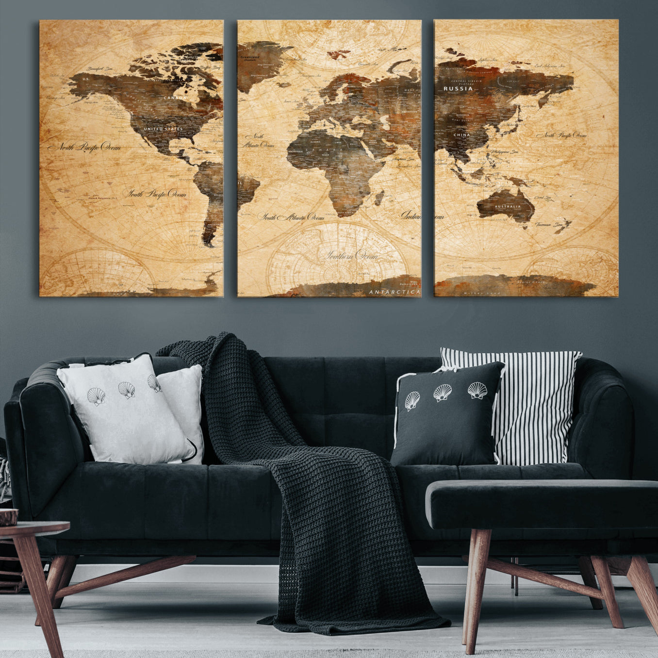 14542905-MGV-CV-60X30-3P - Push Pin World Map Canvas Print – Travel Tracker Wall Art for Couples, Perfect Anniversary Gift for Home or Office Decor