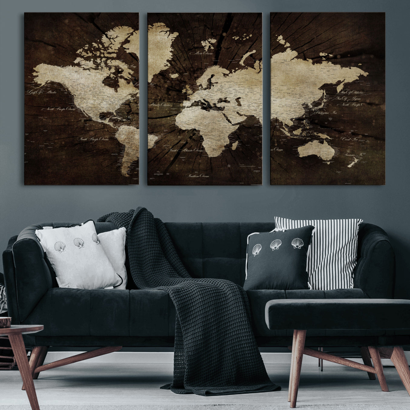 24010397-MGV-CV-60X30-3P - World Map Wall Art Canvas Print, Modern Decorative Framed Map Artwork Prints for Living Room, Office, Bedroom Wall Decor