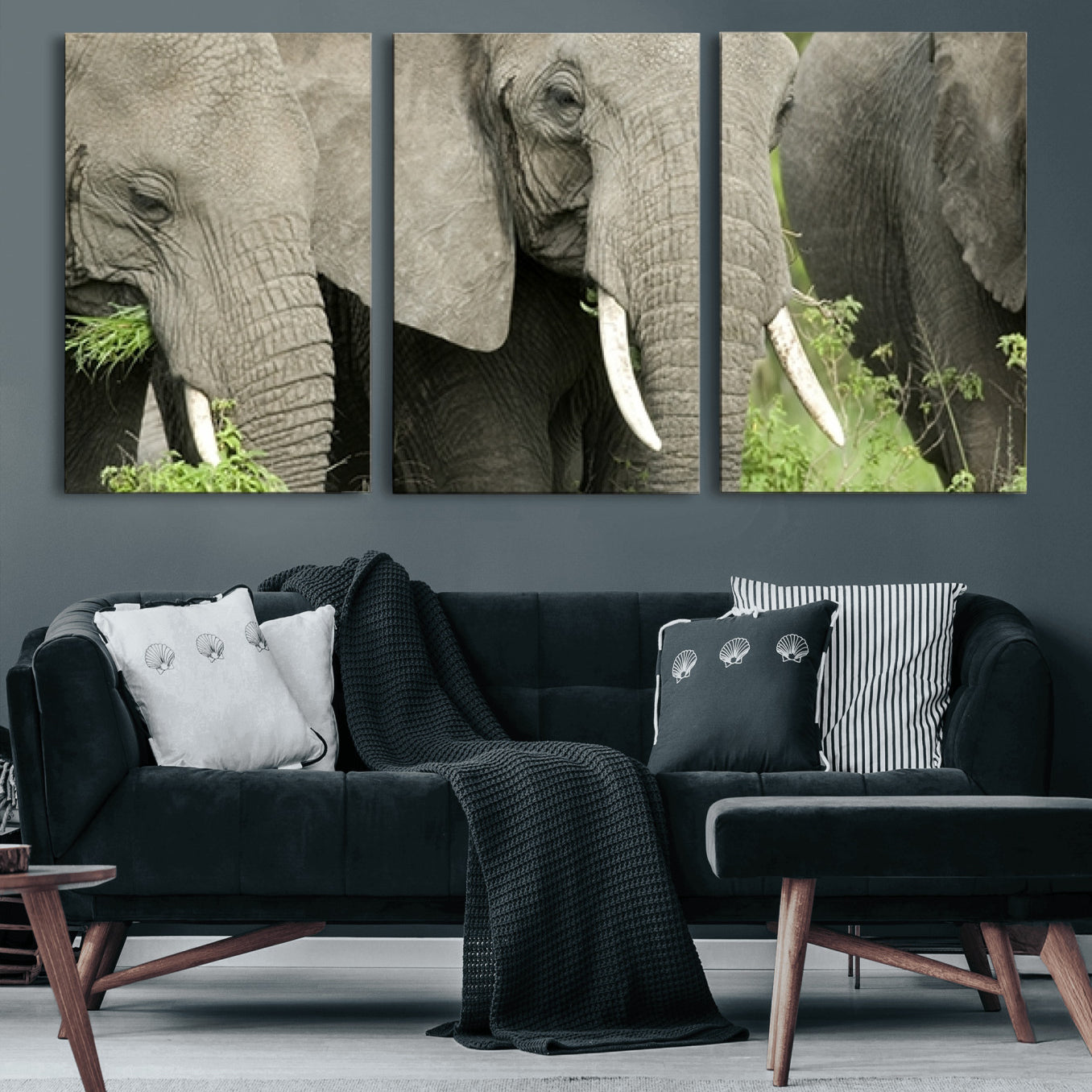 39051-MGV-CV-60X30-3P-Wild Elephant Wall Art Canvas Print