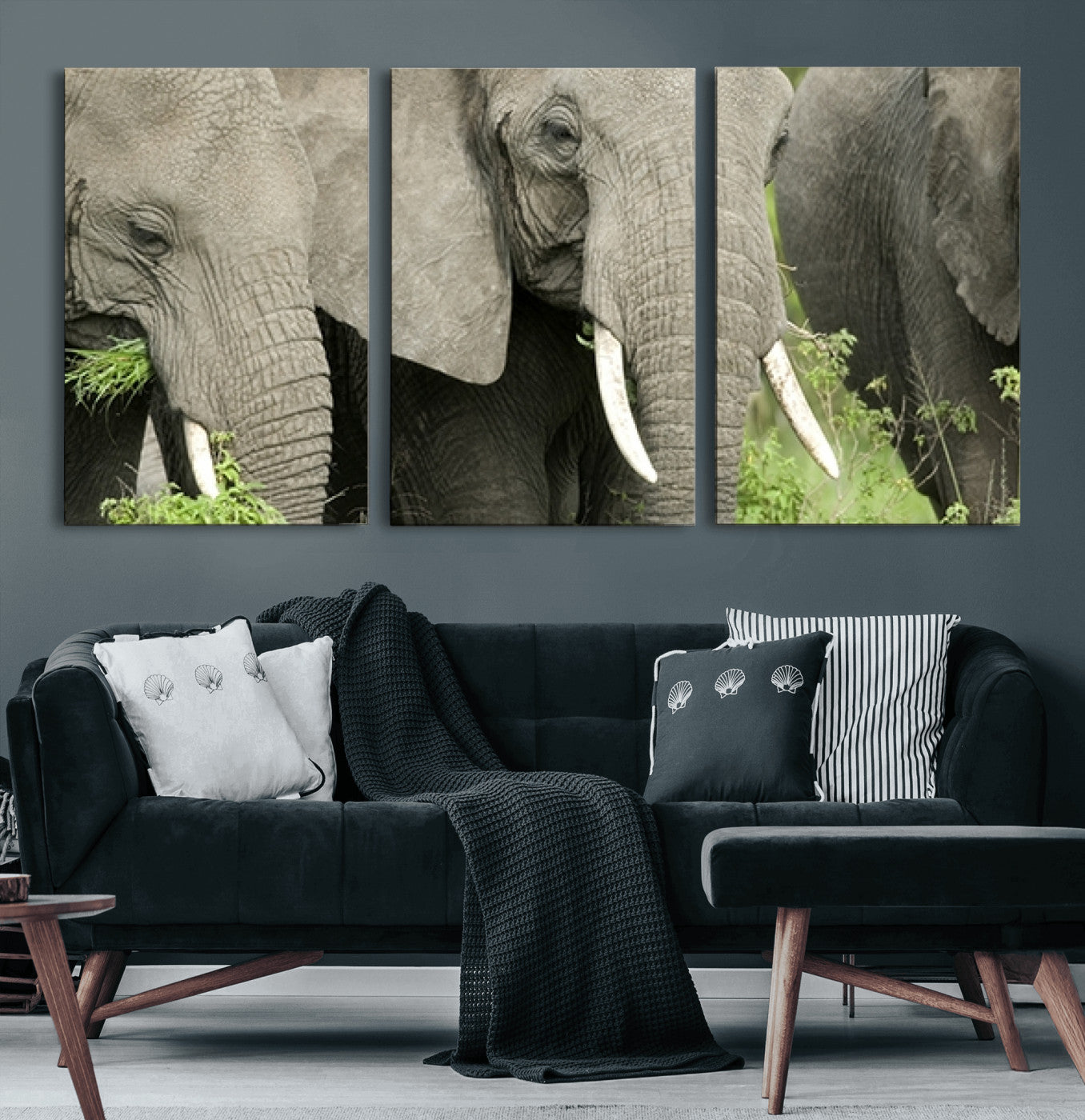 39051-MGV-CV-60X30-3P-Wild Elephant Wall Art Canvas Print