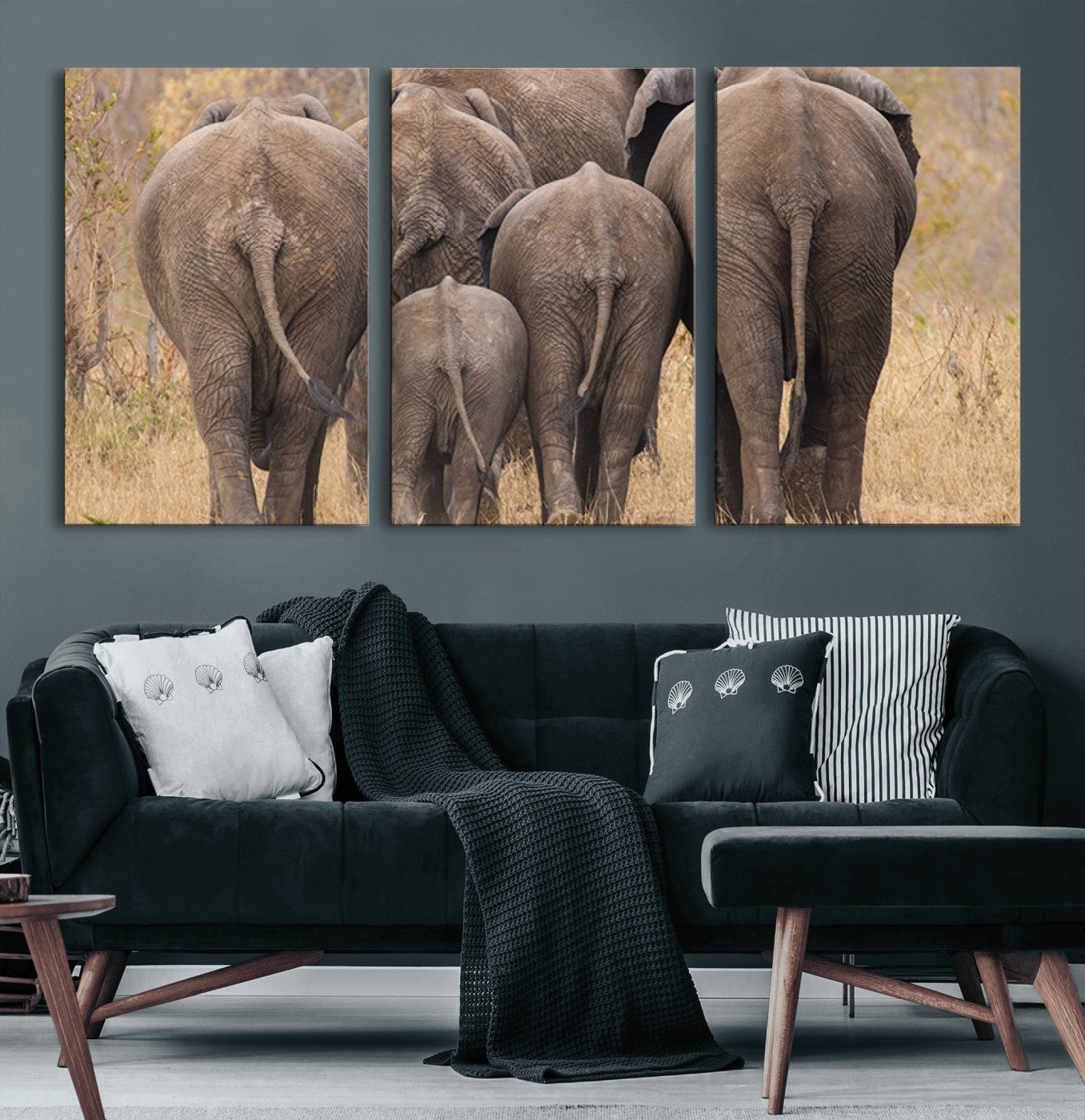 49700-MGV-CV-60X30-3P-Wild Elephant Wall Art Canvas Print