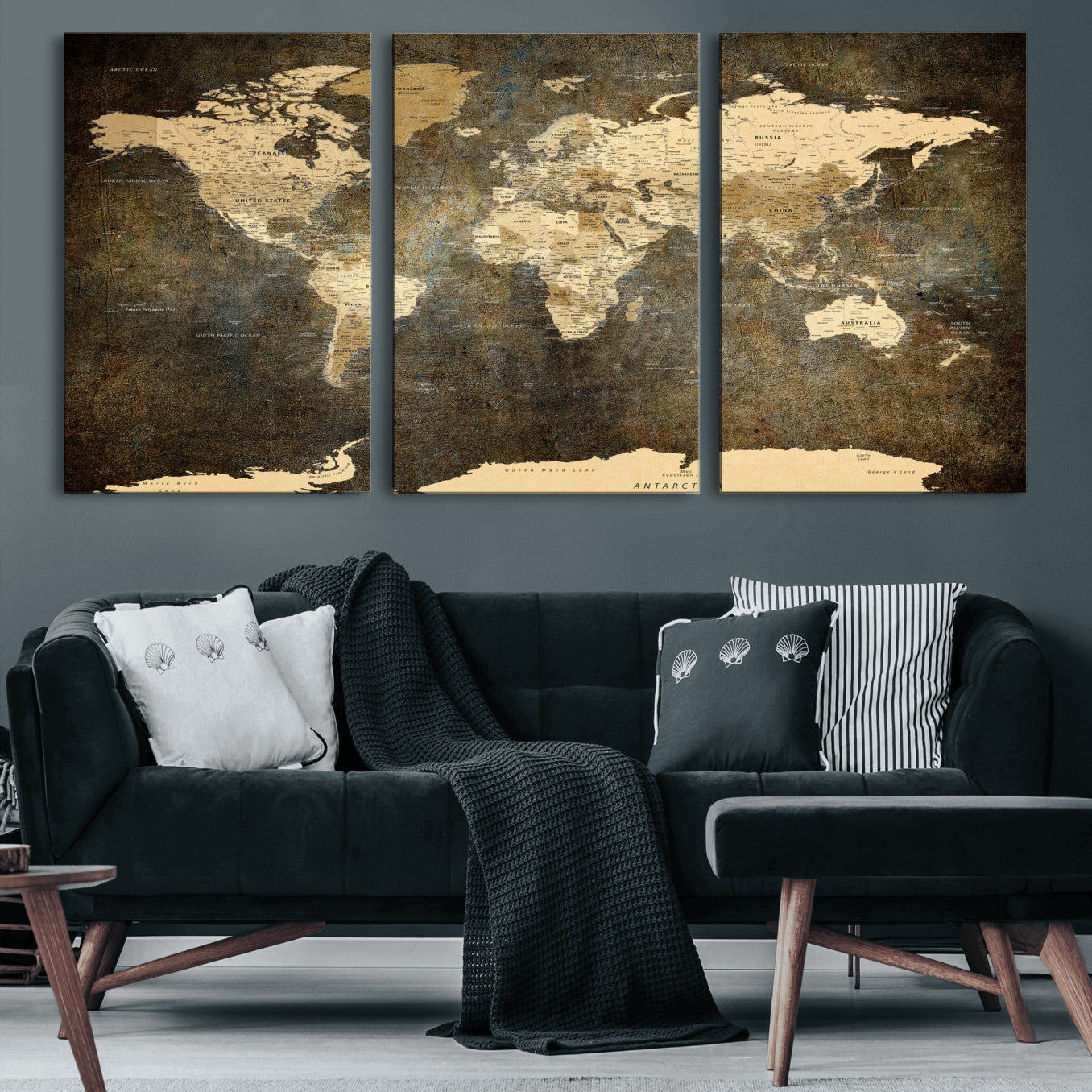 89742472-MGV-CV-36X24 - World Map Wall Art Canvas Print, Modern Decorative Framed Map Artwork Prints for Living Room, Office, Bedroom Wall Decor