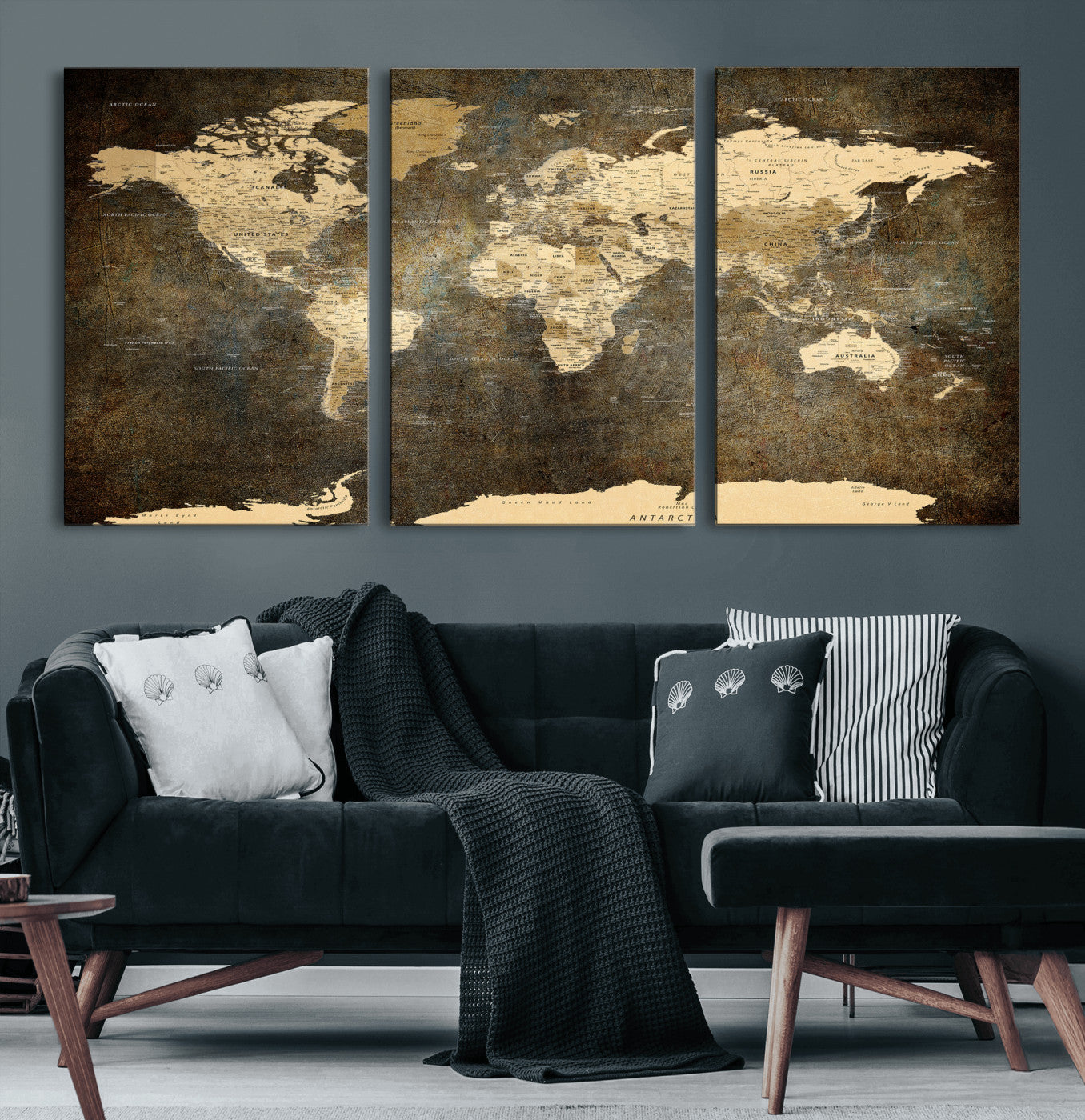 89742472-MGV-CV-36X24 - World Map Wall Art Canvas Print, Modern Decorative Framed Map Artwork Prints for Living Room, Office, Bedroom Wall Decor