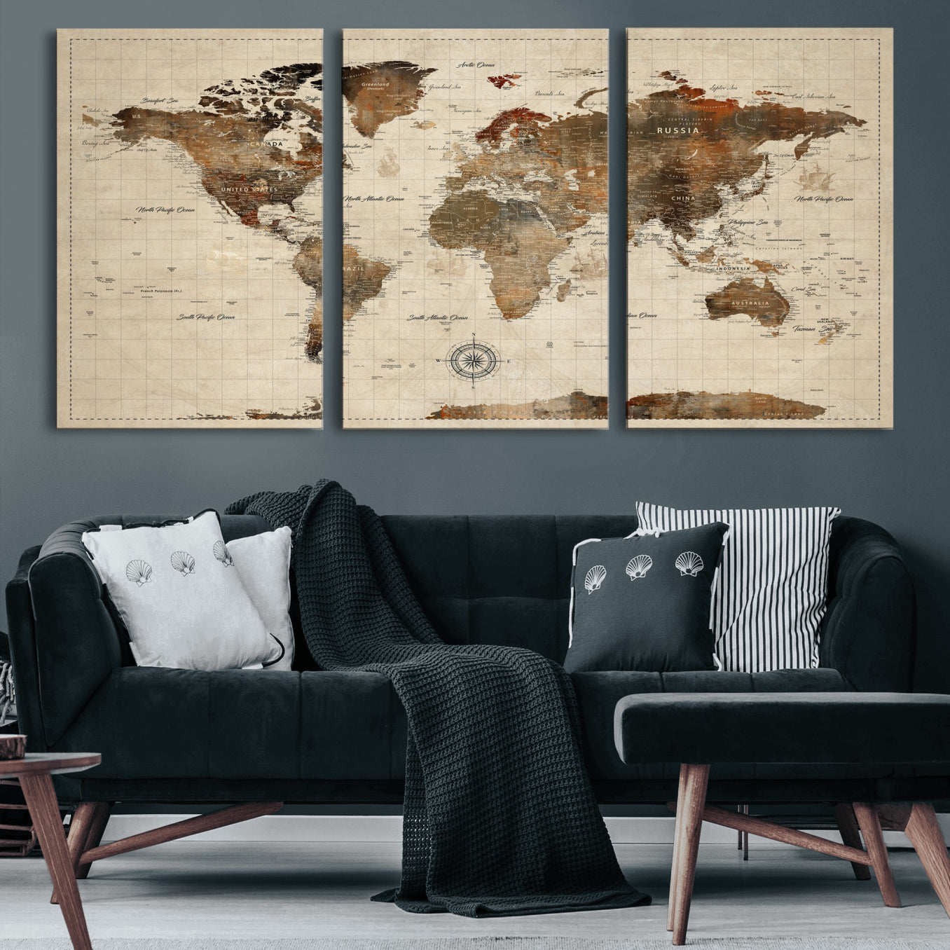 23610090-MGV-CV-36X24 - World Map Wall Art Canvas Print, Modern Decorative Framed Map Artwork Prints for Living Room, Office, Bedroom Wall Decor