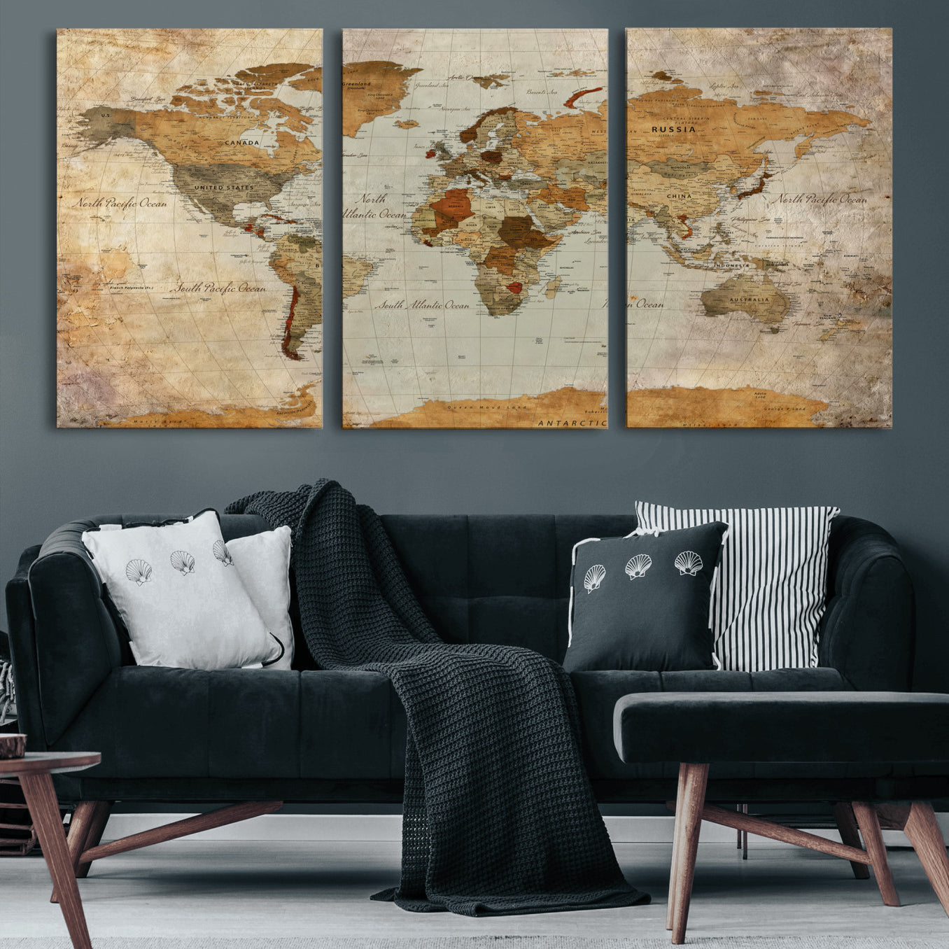 74176056-MGV-CV-36X24 - World Map Wall Art Canvas Print, Modern Decorative Framed Map Artwork Prints for Living Room, Office, Bedroom Wall Decor