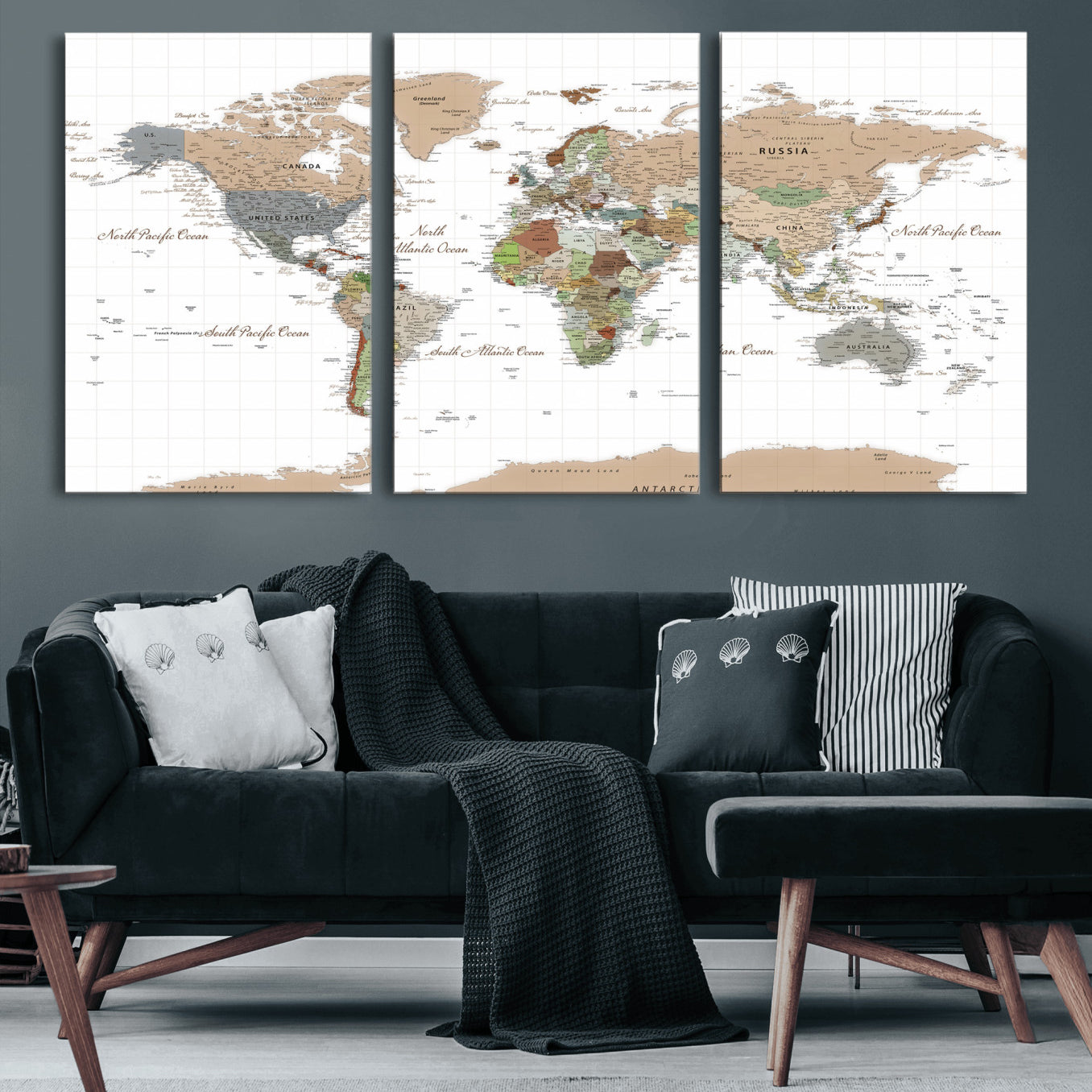 91286788-MGV-CV-36X24 - World Map Wall Art Canvas Print, Modern Decorative Framed Map Artwork Prints for Living Room, Office, Bedroom Wall Decor