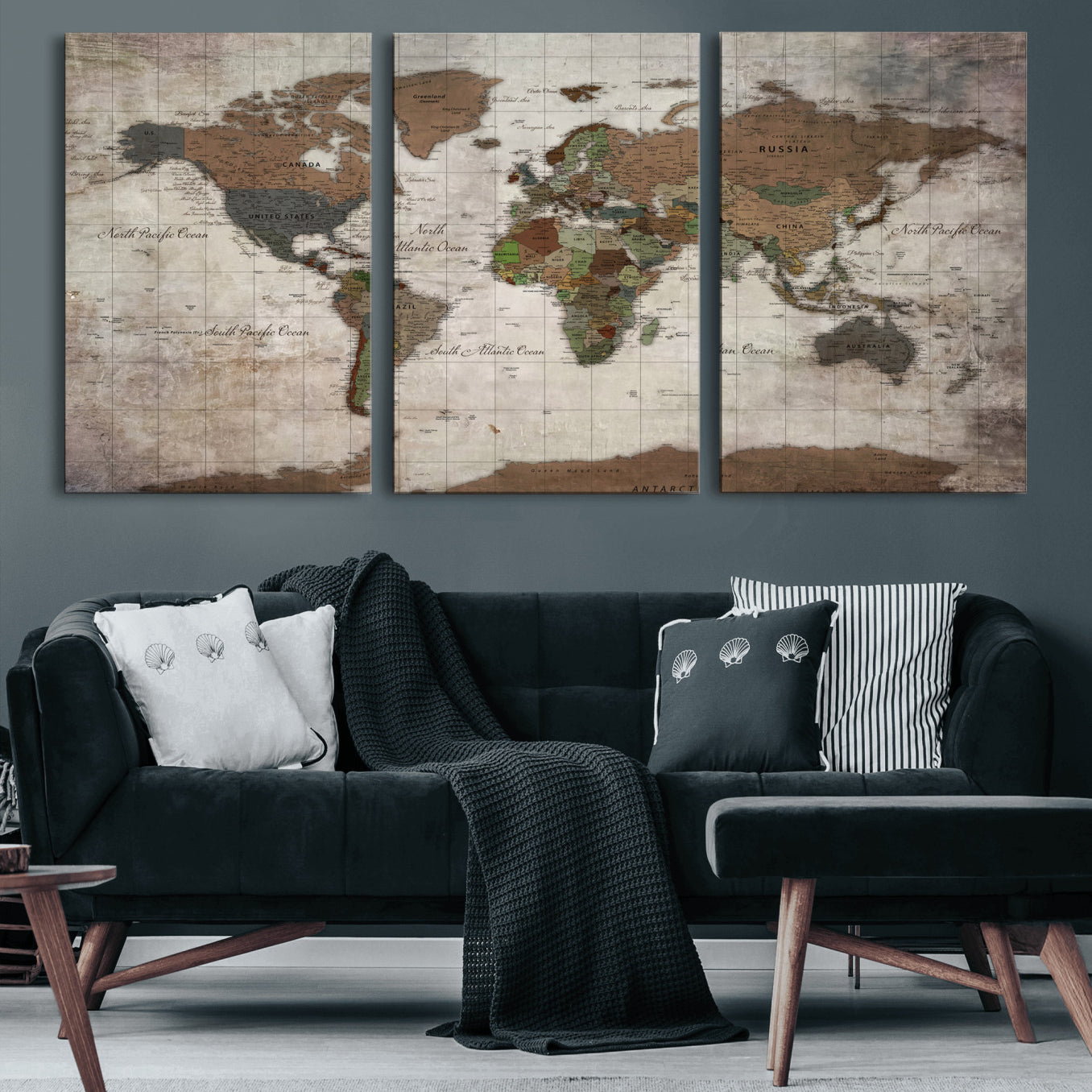 65393892-MGV-CV-36X24 - World Map Wall Art Canvas Print, Modern Decorative Framed Map Artwork Prints for Living Room, Office, Bedroom Wall Decor
