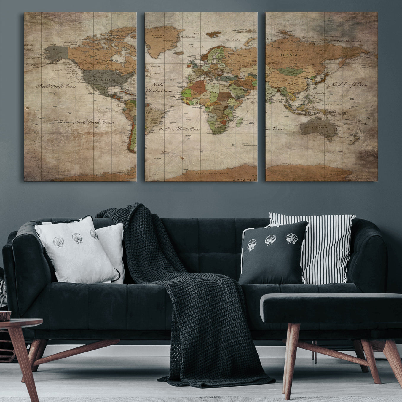 20356264-MGV-CV-36X24 - World Map Wall Art Canvas Print, Modern Decorative Framed Map Artwork Prints for Living Room, Office, Bedroom Wall Decor