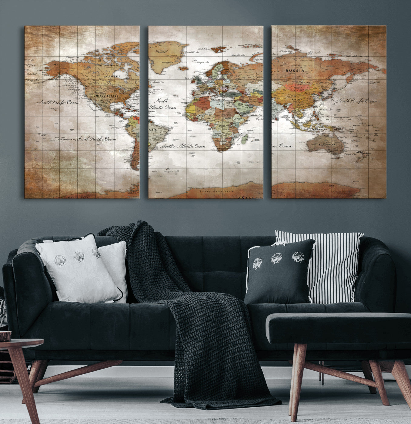 51643807-MGV-CV-36X24 - World Map Wall Art Canvas Print, Modern Decorative Framed Map Artwork Prints for Living Room, Office, Bedroom Wall Decor