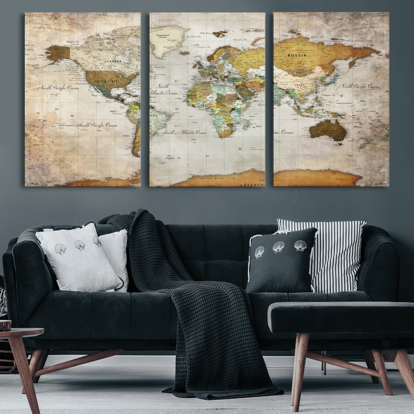 86108417-MGV-CV-36X24 - World Map Wall Art Canvas Print, Modern Decorative Framed Map Artwork Prints for Living Room, Office, Bedroom Wall Decor