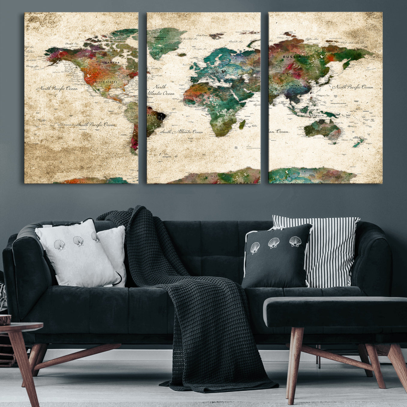 87544591-MGV-CV-36X24 - World Map Wall Art Canvas Print, Modern Decorative Framed Map Artwork Prints for Living Room, Office, Bedroom Wall Decor