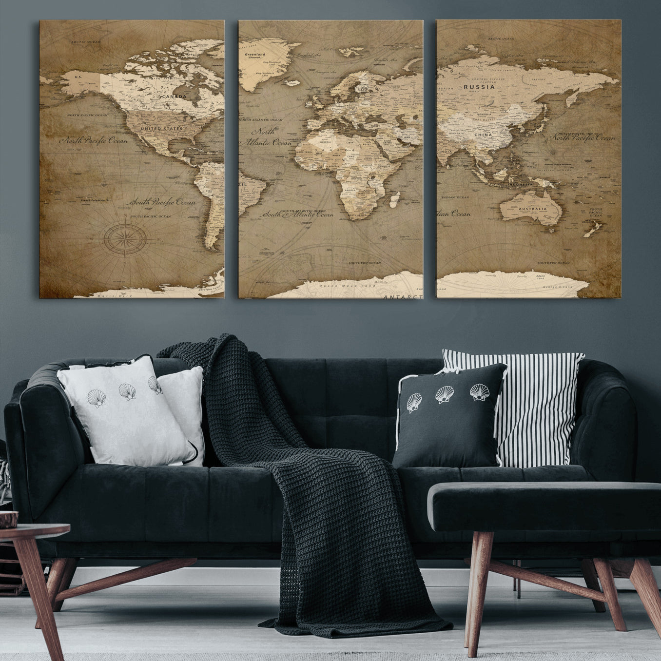 82314635-MGV-CV-36X24 - World Map Wall Art Canvas Print, Modern Decorative Framed Map Artwork Prints for Living Room, Office, Bedroom Wall Decor