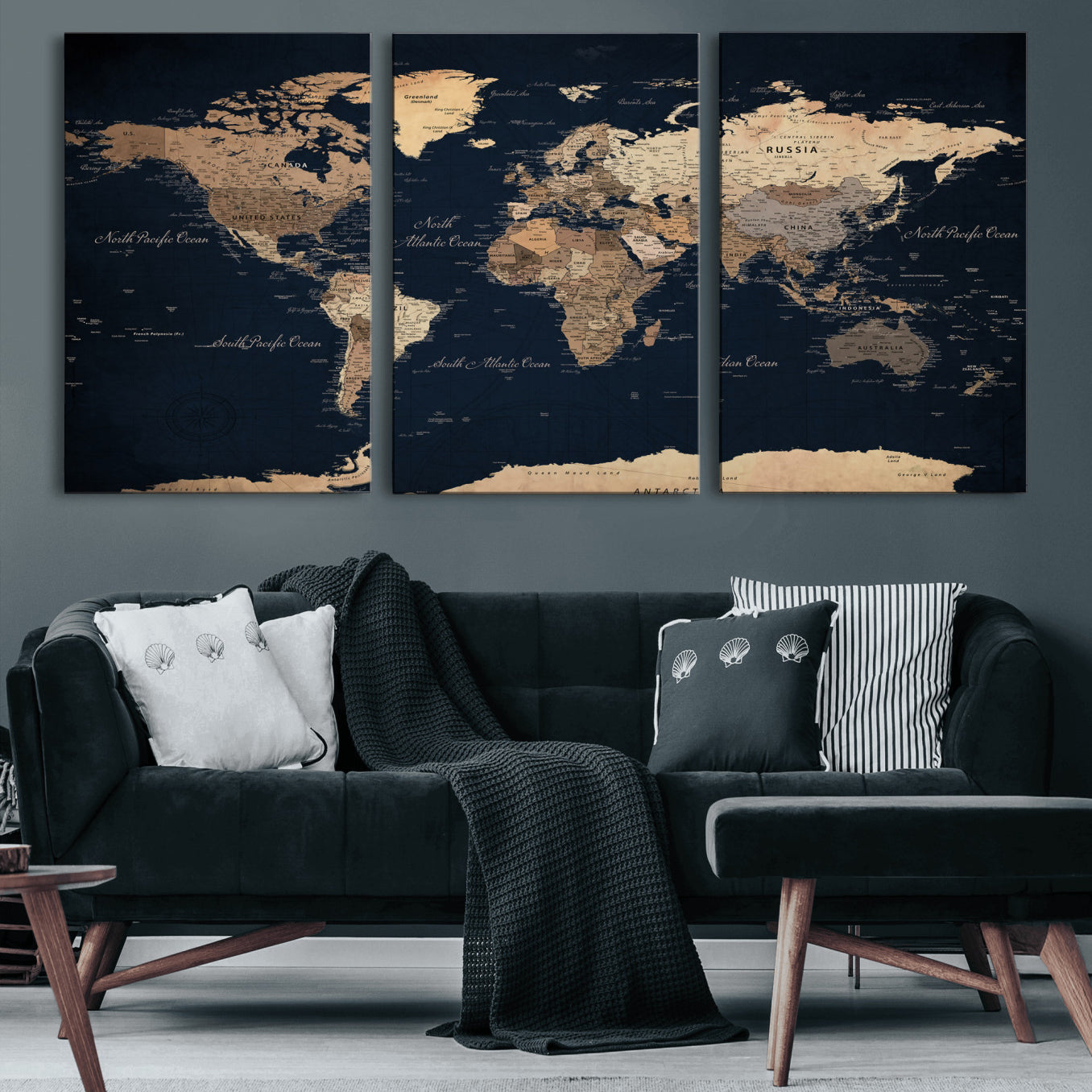 53971530-MGV-CV-36X24 - World Map Wall Art Canvas Print, Modern Decorative Framed Map Artwork Prints for Living Room, Office, Bedroom Wall Decor