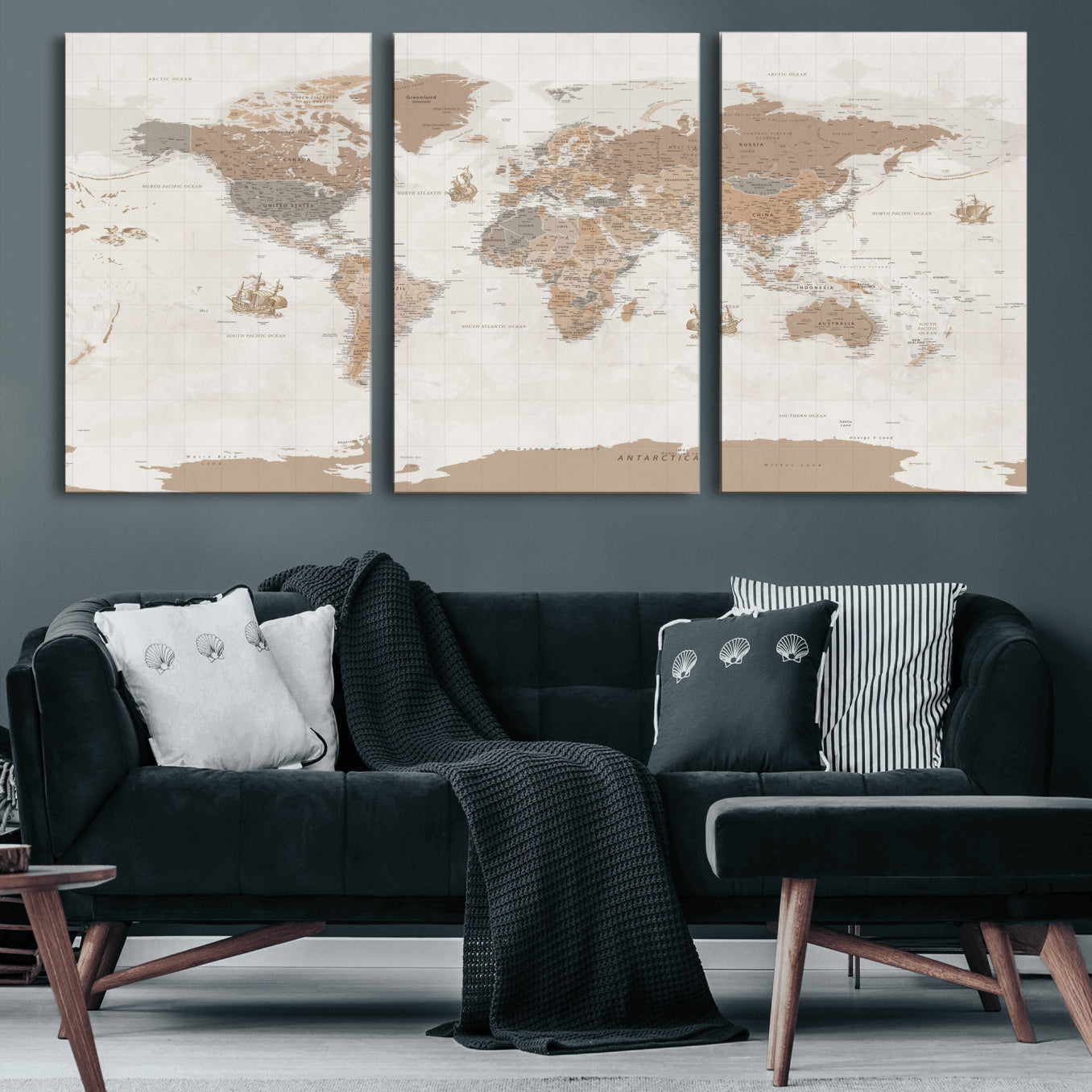 85057279-MGV-CV-36X24 - World Map Wall Art Canvas Print, Modern Decorative Framed Map Artwork Prints for Living Room, Office, Bedroom Wall Decor